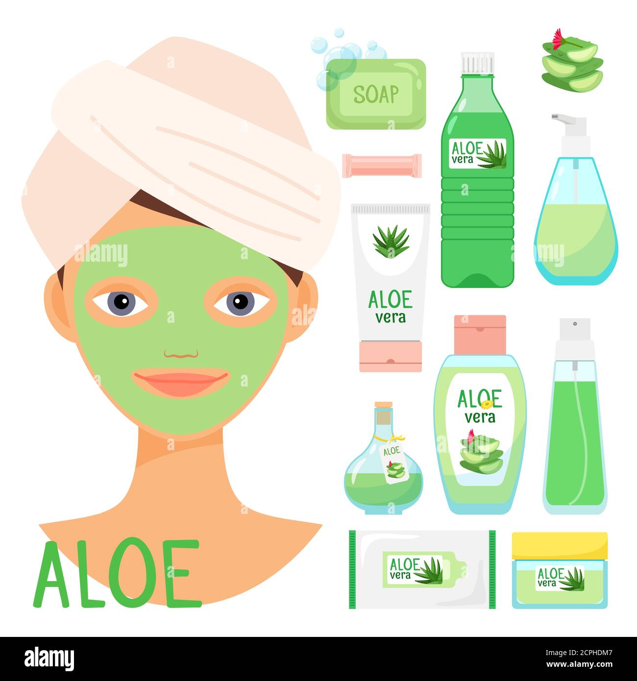 Beauty treatments with organic aloe vera cosmetics vector illustration.  Cosmetic natural spa and beauty, treatment healthy care Stock Vector Image  & Art - Alamy