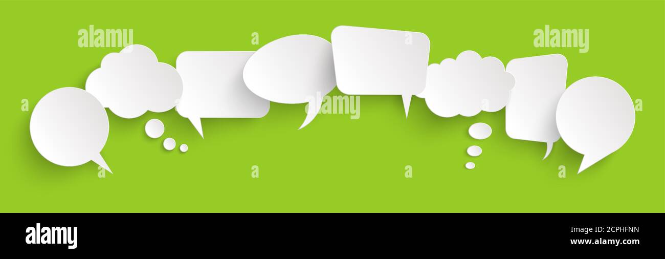 illustration of eight speech bubbles with shadow looking like stickers ...