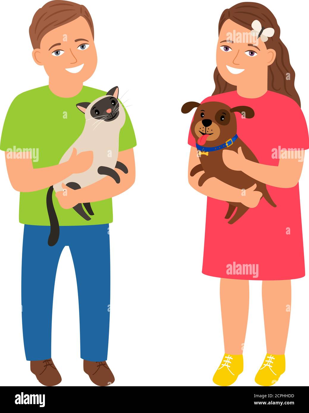 Children with pets. Cartoon kids love dog and cat vector illustration, girl  and boy with cute animals isolated on white background Stock Vector Image &  Art - Alamy