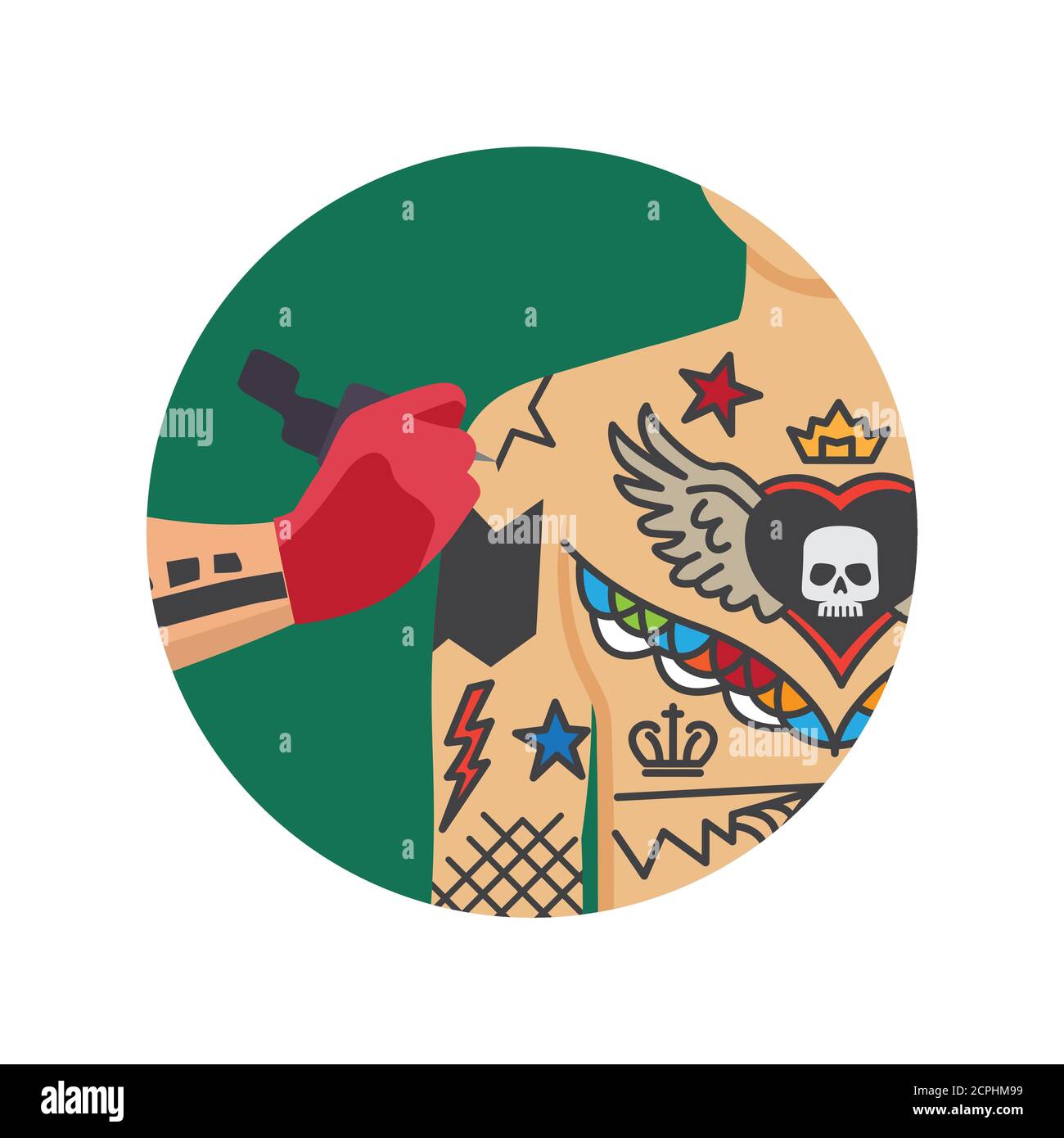 Tattoo studio icon. Tattooist artist paint man body with tattooing