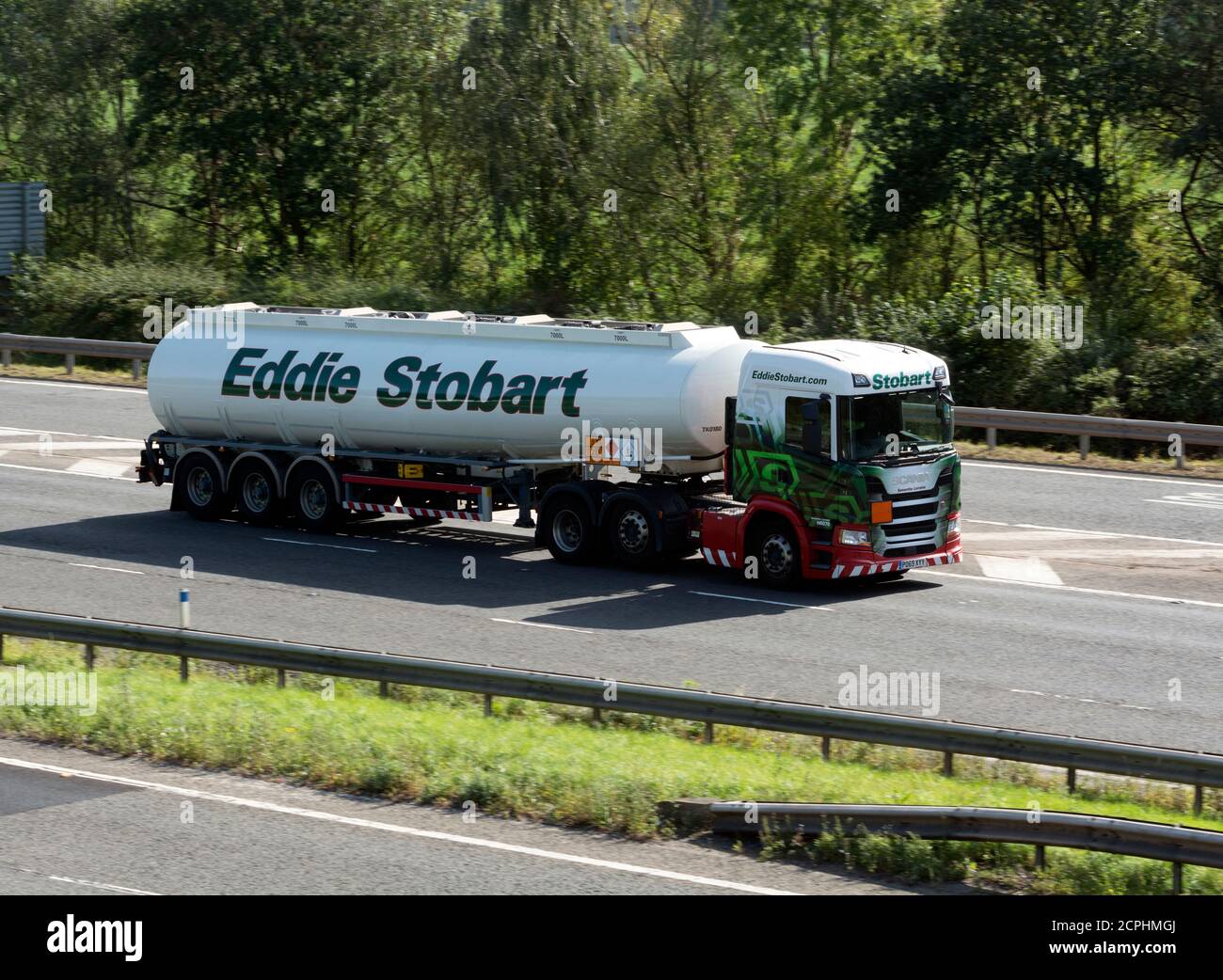 Eddie Stobart tanker lorry on the M40 motorway, Warwickshire, UK Stock Photo