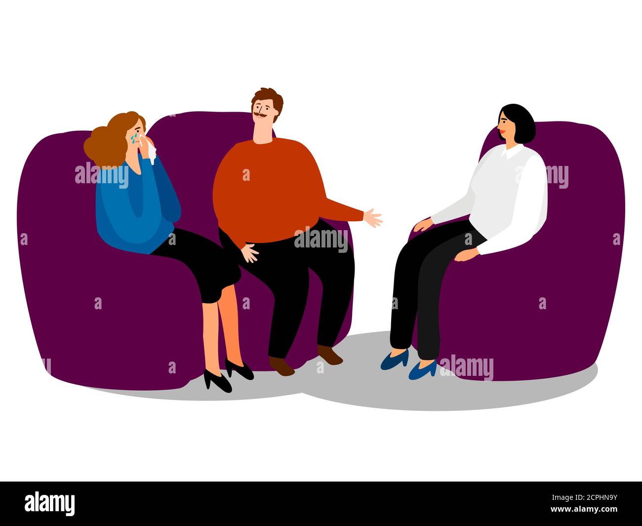 Psychotherapy. Family psychologist speaking with couple, family psychiatry concept vector illustration Stock Vector