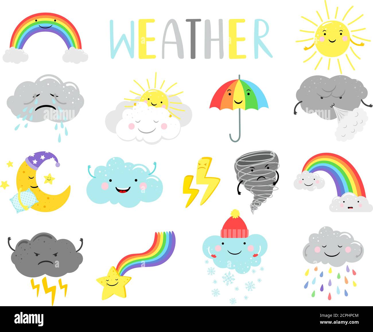 Cute weather. Cartoon weathers illustration items for kids, sunny clouds and happy sun face, moon and tornado isolated on white, vector illustration Stock Vector Image & Art - Alamy Cute weather. Cartoon weathers illustration items for kids, sunny clouds and happy sun face, moon and tornado isolated on white, vector illustration Stock Vector Image & Art - Alamy