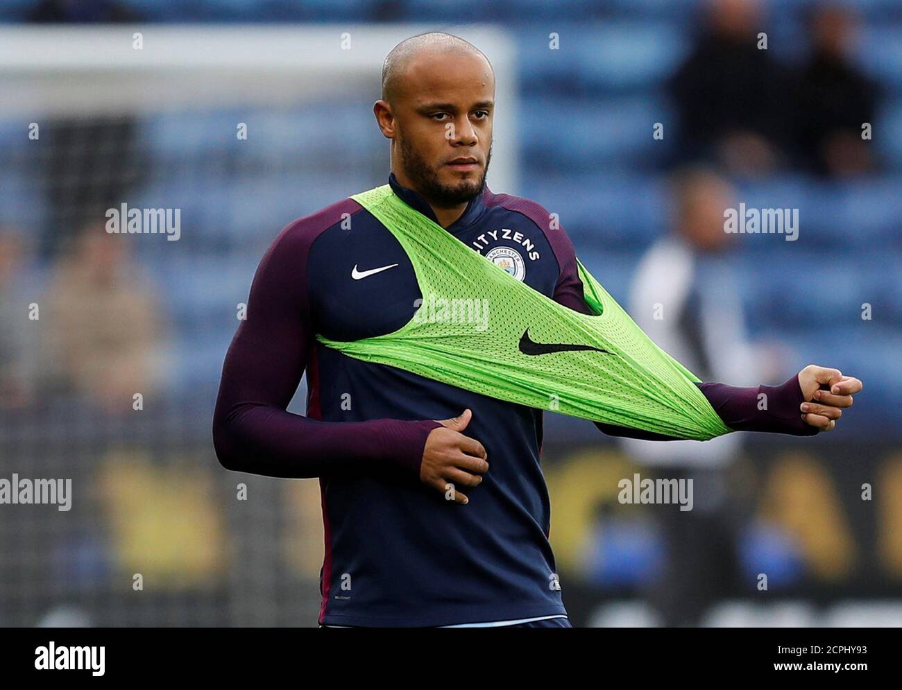 Soccer Football - Premier League - Leicester City vs Manchester City - King Power Stadium, Leicester, Britain - November 18, 2017   Manchester City's Vincent Kompany warms up before the match   REUTERS/Darren Staples    EDITORIAL USE ONLY. No use with unauthorized audio, video, data, fixture lists, club/league logos or 'live' services. Online in-match use limited to 75 images, no video emulation. No use in betting, games or single club/league/player publications. Please contact your account representative for further details. Stock Photo