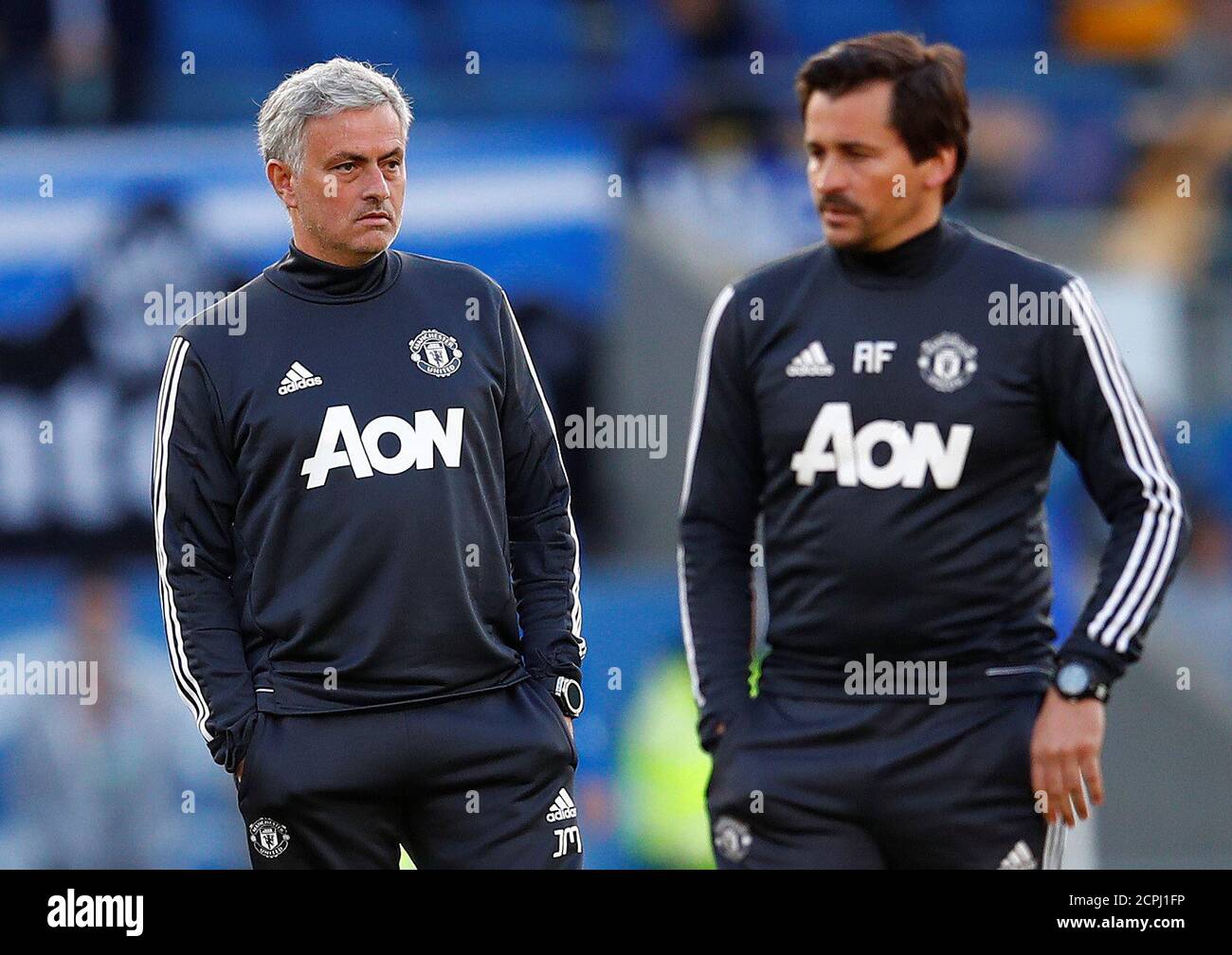 Soccer Football - Premier League - Brighton & Hove Albion v Manchester United - The American Express Community Stadium, Brighton, Britain - May 4, 2018   Manchester United manager Jose Mourinho and assistant manager Rui Faria during the warm up before the match    REUTERS/Eddie Keogh    EDITORIAL USE ONLY. No use with unauthorized audio, video, data, fixture lists, club/league logos or 'live' services. Online in-match use limited to 75 images, no video emulation. No use in betting, games or single club/league/player publications.  Please contact your account representative for further details. Stock Photo