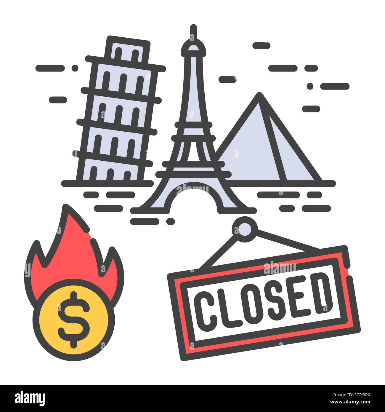 Closing landmark color line icon. Economic risis. Stop travel. Sign for ...
