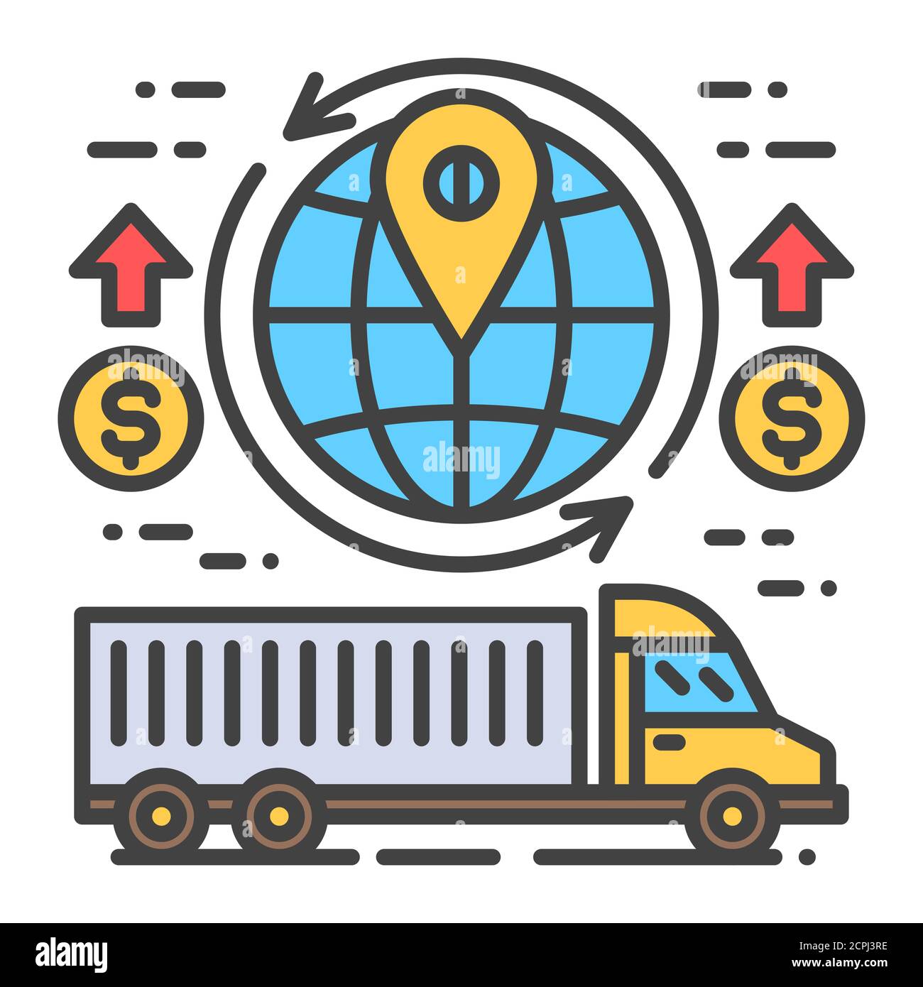 World shipping color line icon. Increase in value for export and import ... image.