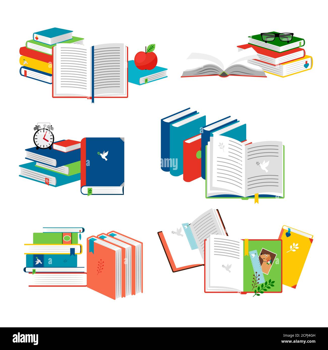 Isometric vector books vector illustration. Reading concept with diary, notepads, sketchbooks. Book education and study, literature for learning Stock Vector