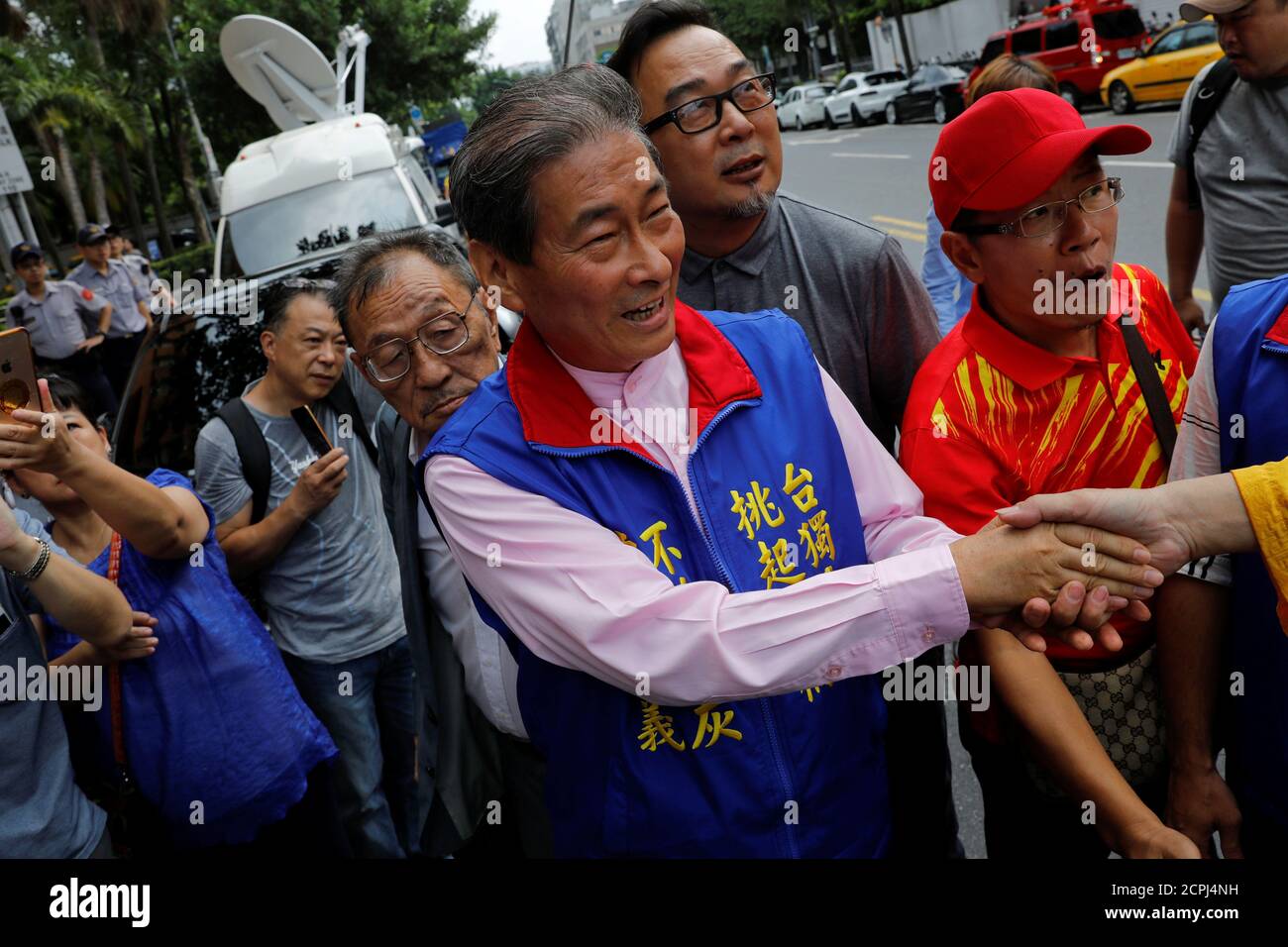 Leader of the China Unification Promotion Party Chang An-lo arrives at the  Taipei District Prosecutors Office, after a search for illegal funding from  China a few days earlier, in Taipei, Taiwan August