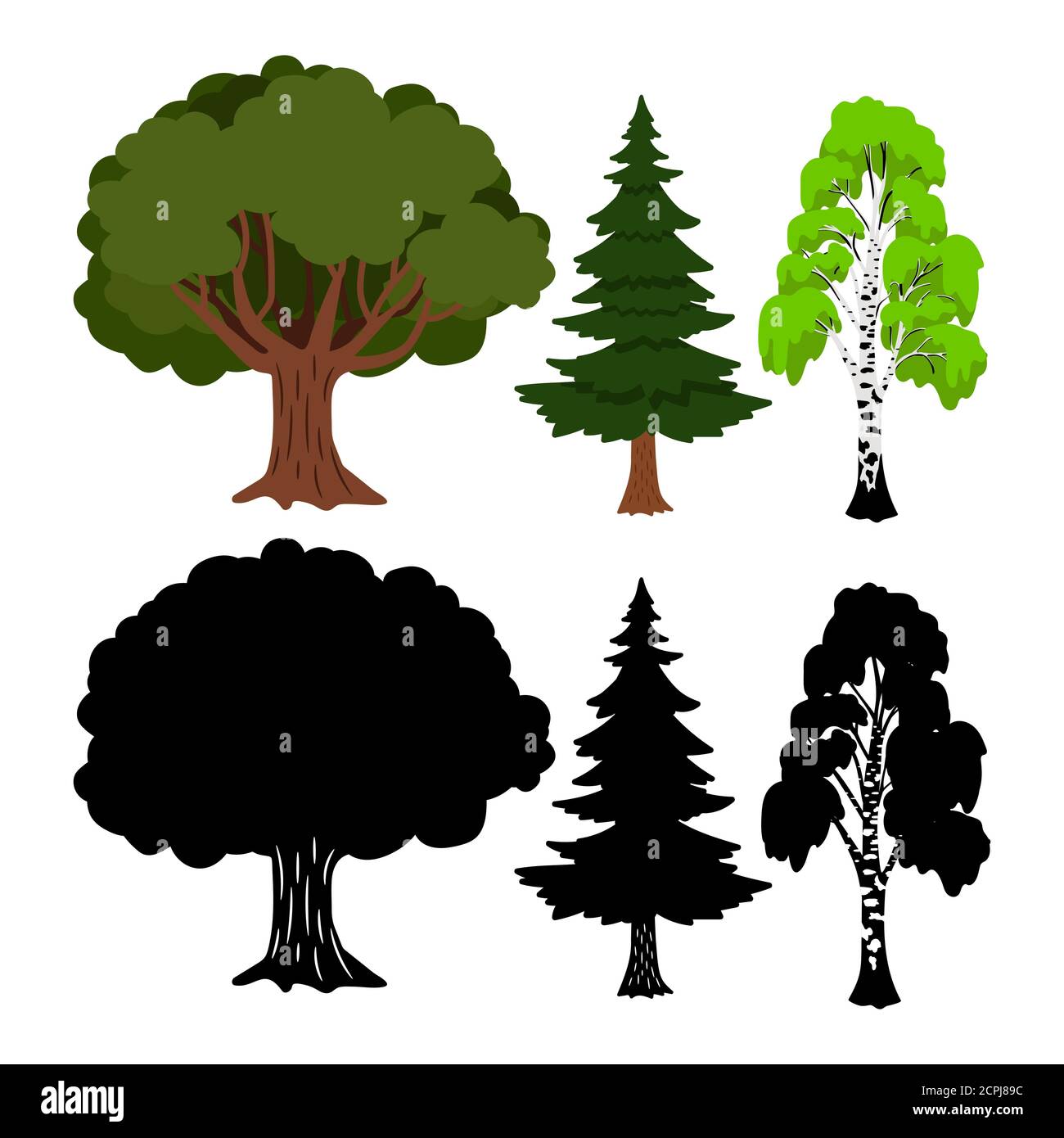 Forest tree vector elements. Green ans black silhouettes trees ...