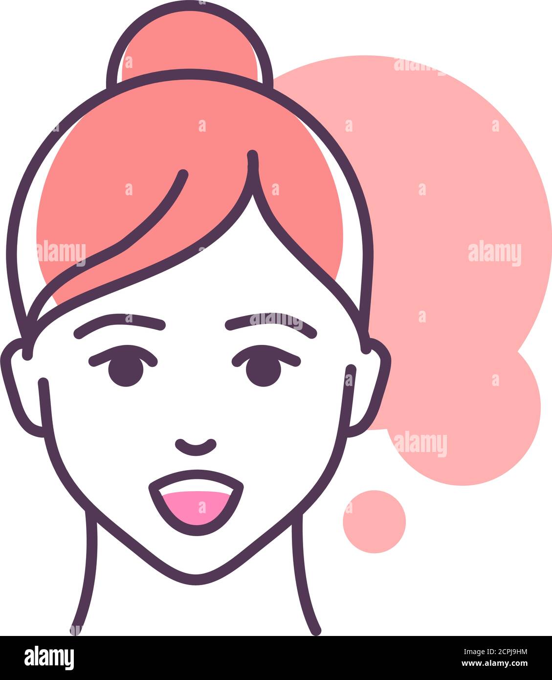 Human feeling awesome line color icon. Face of a young girl depicting emotion sketch element. Cute character on pink background. Outline vector Stock Vector