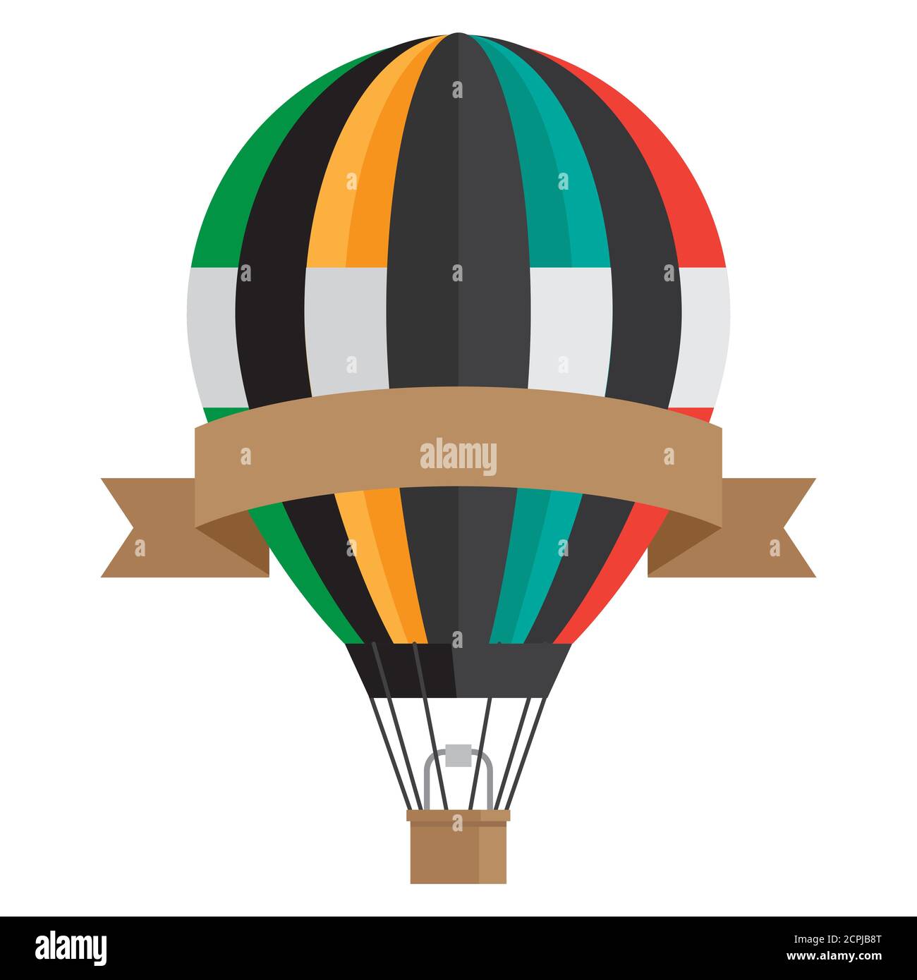 Vintage style aerostat with ribbon banner vector hot air balloon
