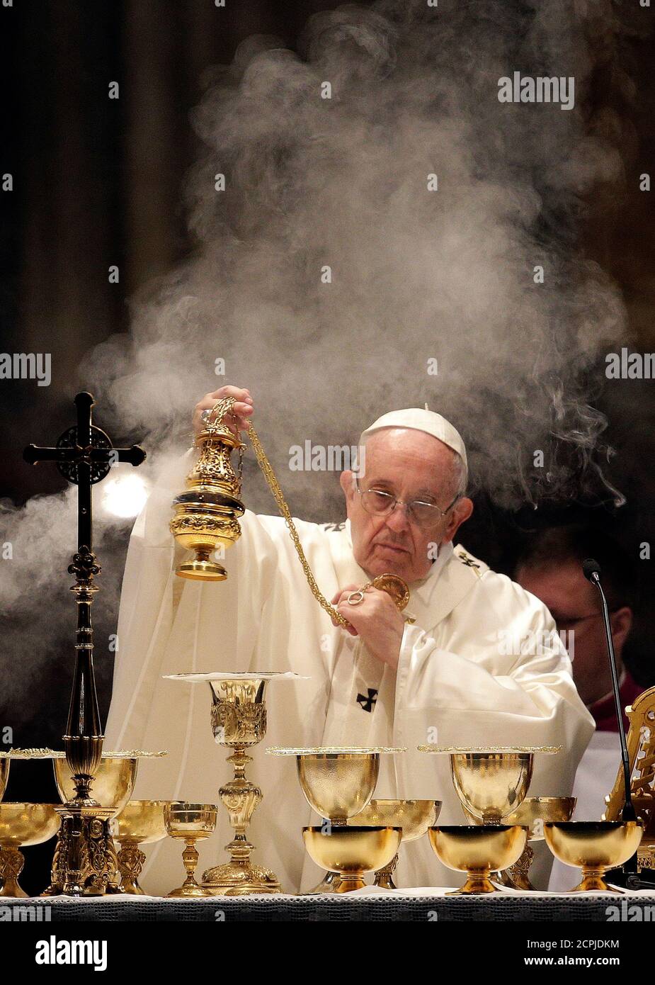 Pope Francis spreads incense at the altar as he celebrates a Mass during  the 100th anniversary of the Congregation for the Oriental Churches, at the  Saint Mary Major Basilica in Rome, Italy,