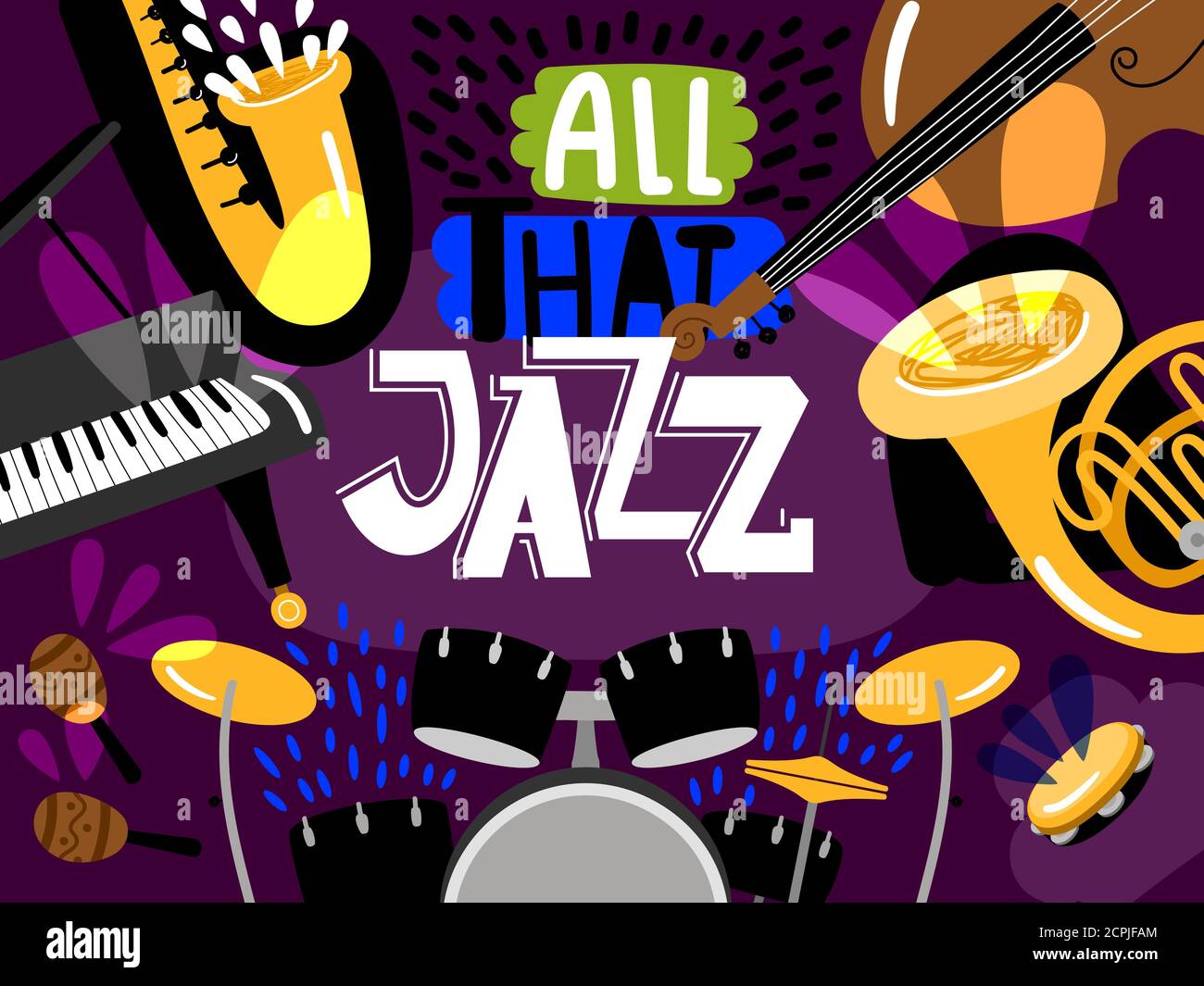 Musical live jazz band, concert of banner, bass, piano, trumpet and