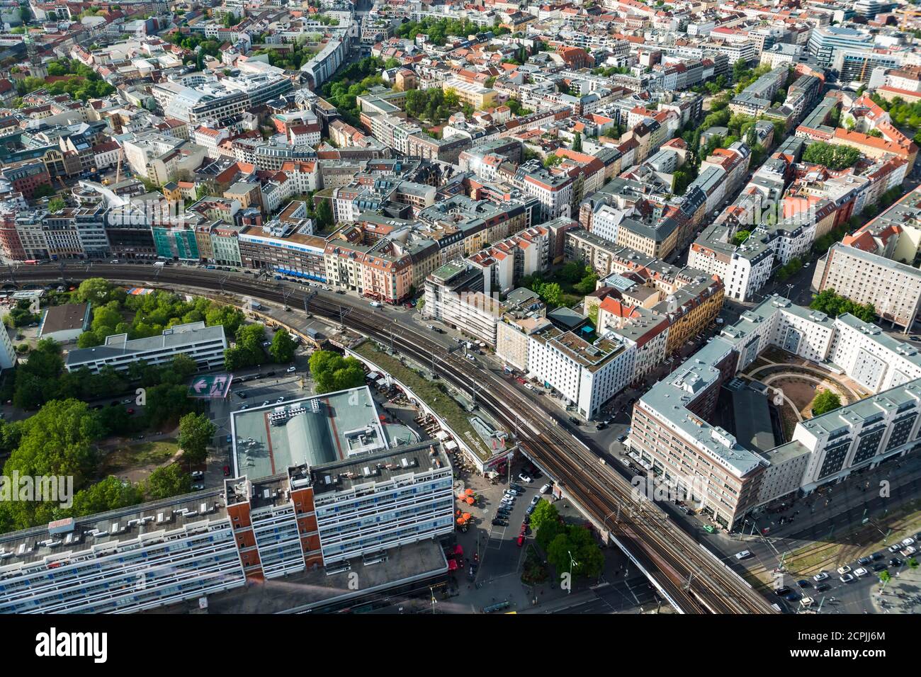 Areal view from the cosmopolitan city of Berlin to the Hackesche Hoefe and Hackescher Markt in Berlin Stock Photo