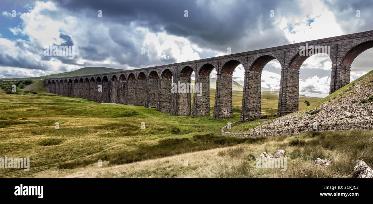 Ribblehead viaduct in the Yorkshire dales. Large stone bridge on the settle to carlisle railway crossing a wide valley Stock Photo