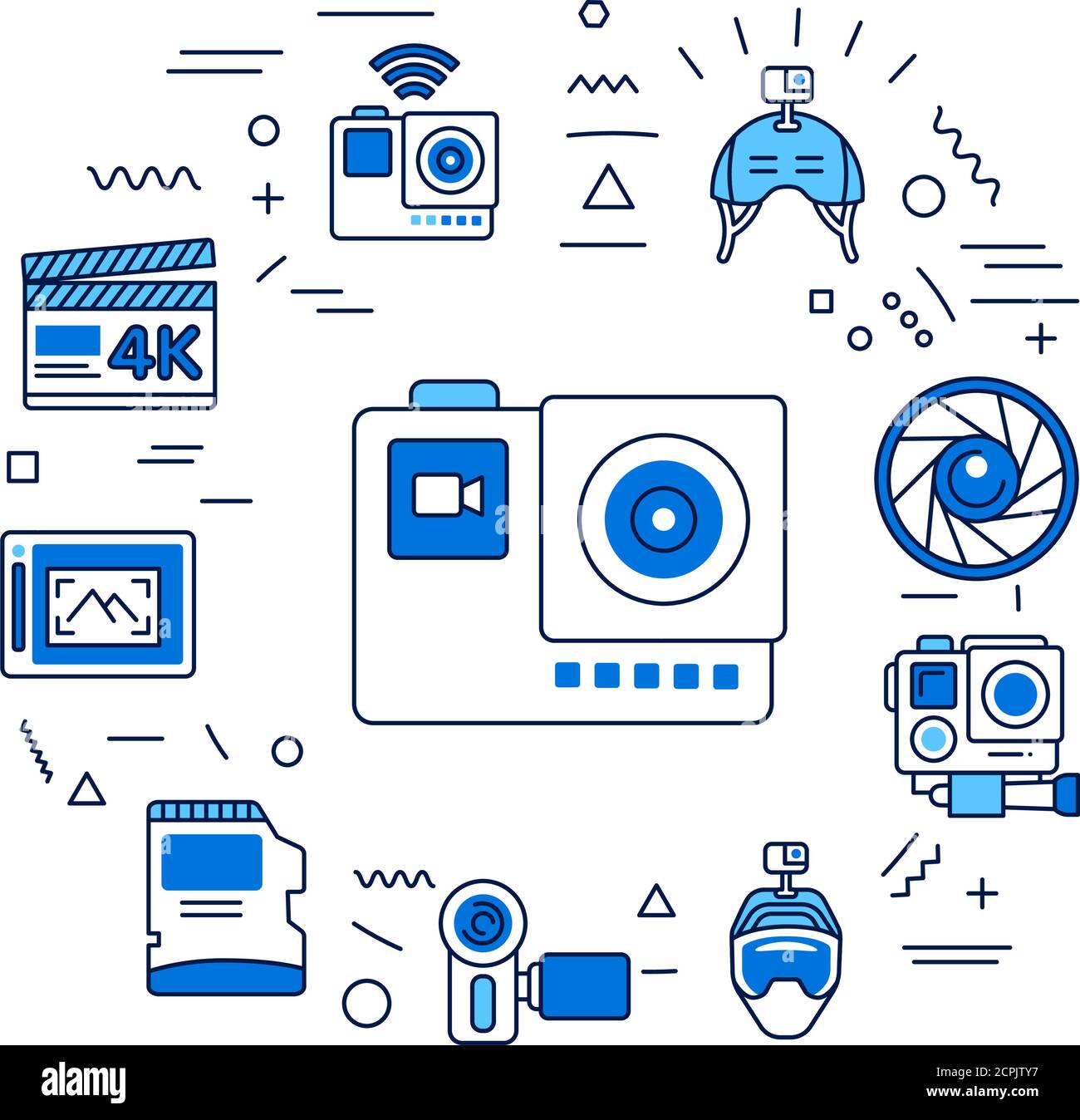 Action camera web banner. Electronic devices. Infographics with linear ...