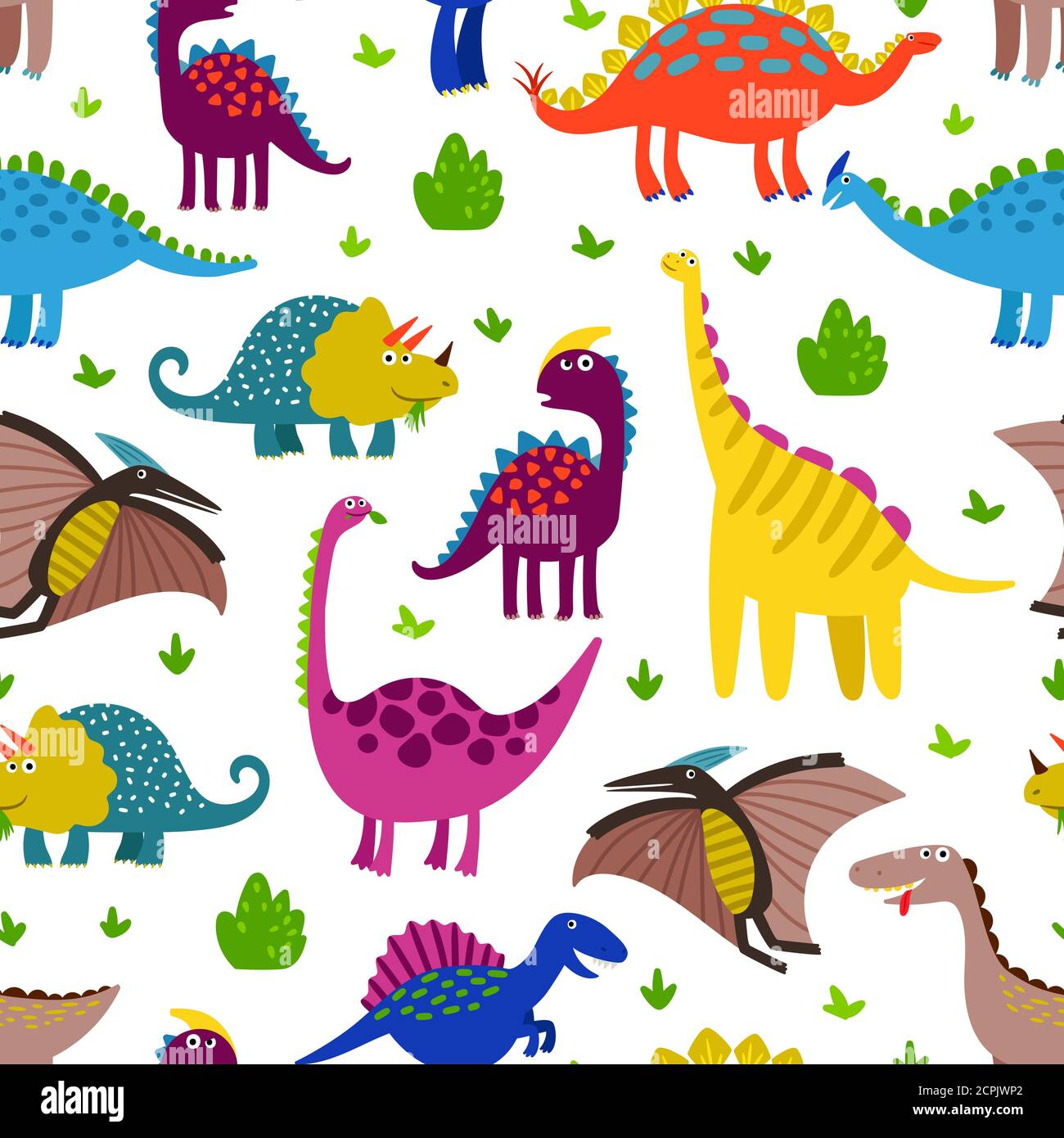 Cute colored dinosaurus seamless pattern vector design. Illustration of seamless background dino, animal dinosaur character Stock Vector