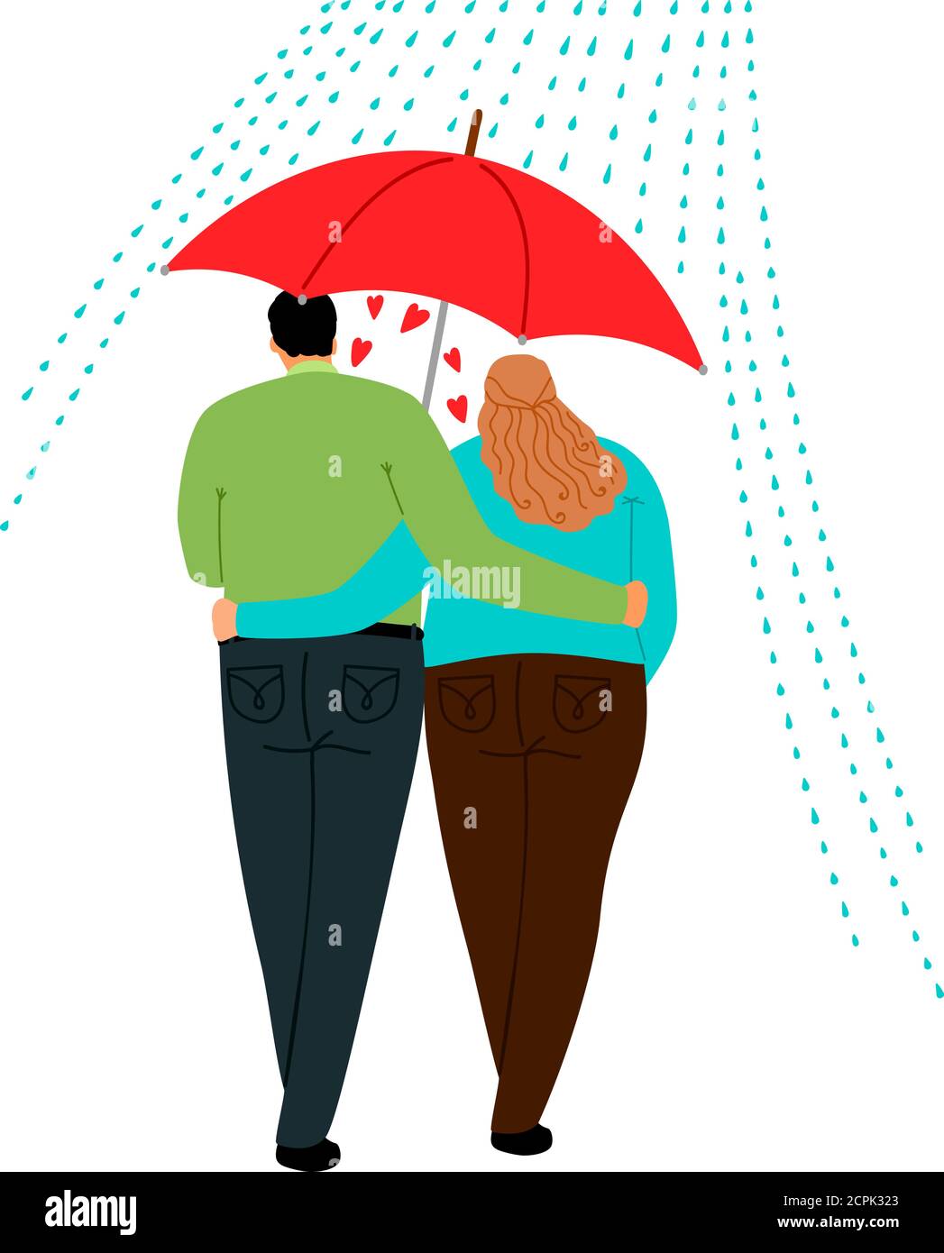 Couple in love walking under one umbrella, vector illustration Stock ...