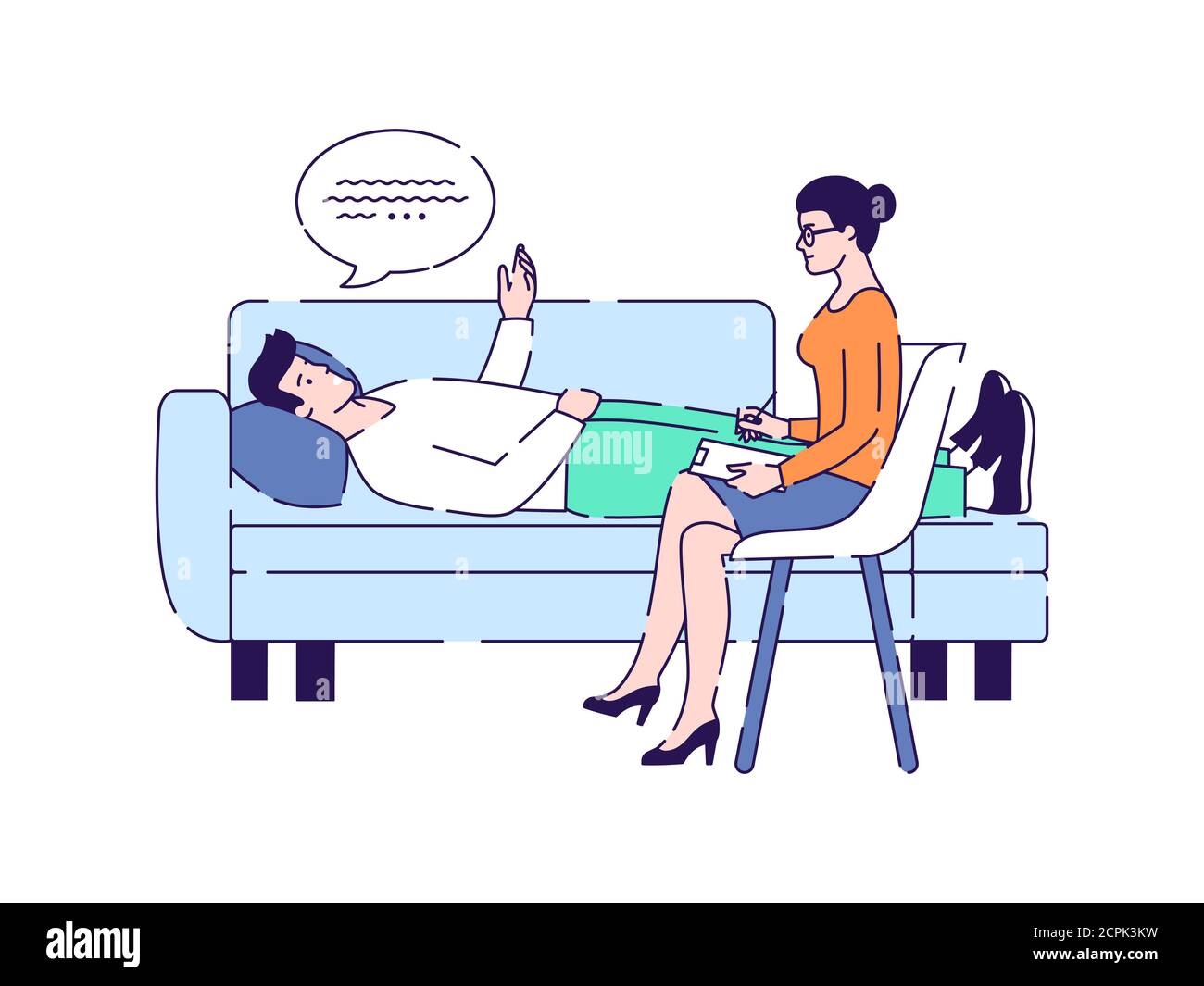 Patient man talking to woman psychologist vector illustration.  Psychotherapy counseling. Isolated cartoon characters on a white background  Stock Vector Image & Art - Alamy