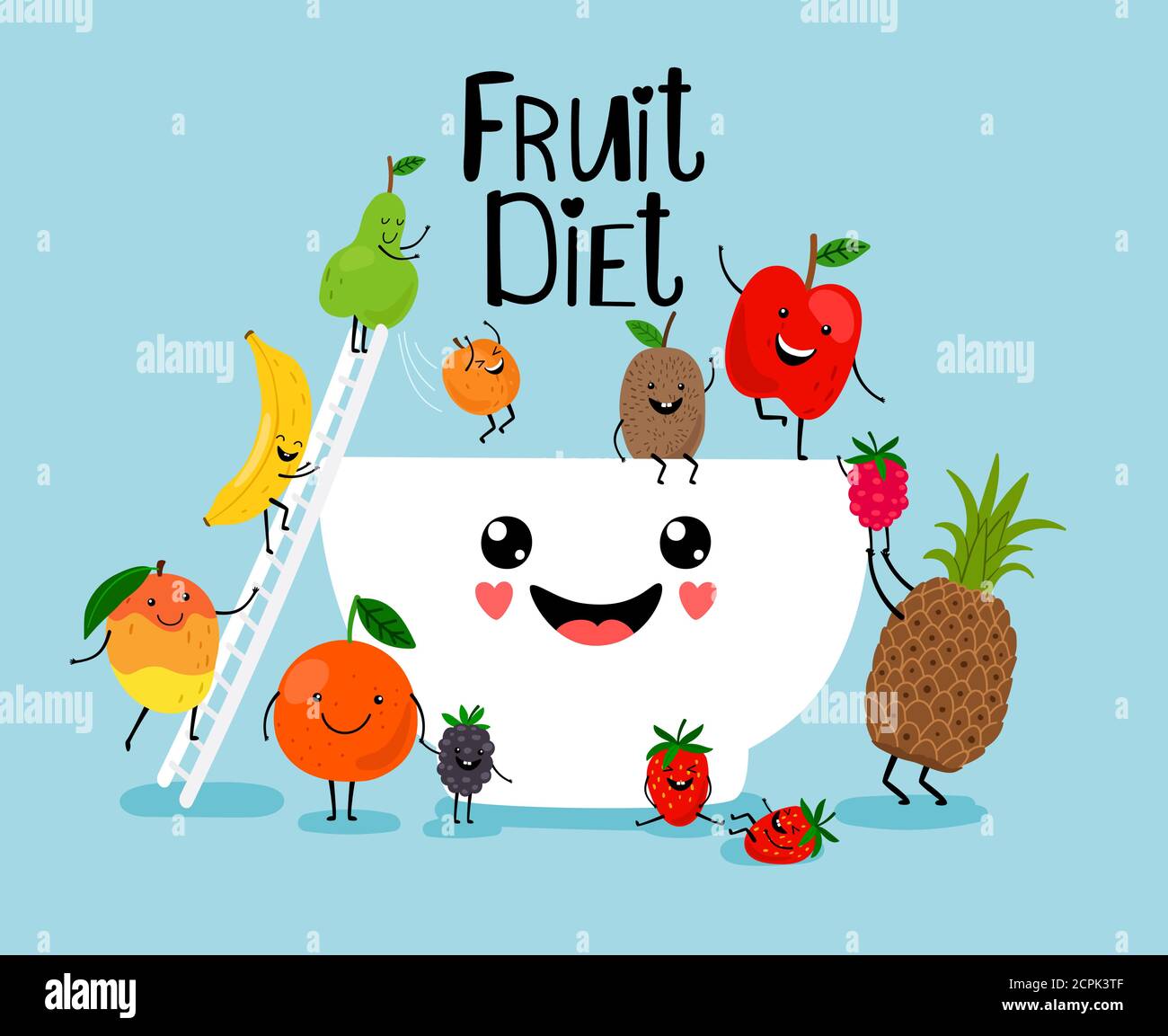 Fruit Salad Healthy Diet Fresh Fruits And Berries With White Bowl Organic Light Calories Breakfast Vector Illustration Stock Vector Image Art Alamy