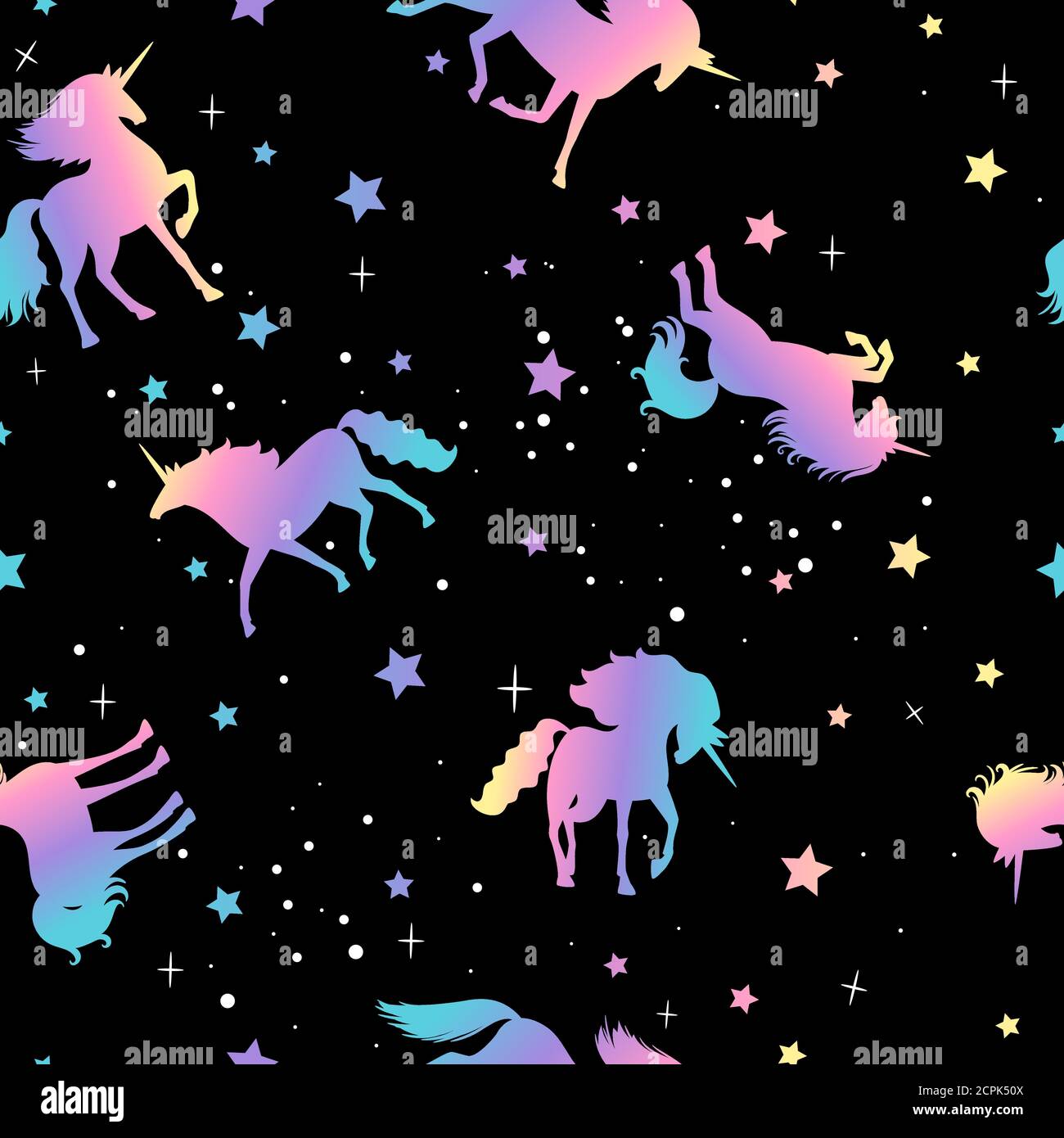 Unicorn And Star Silhouettes Colorful Pattern Vector Illustration 