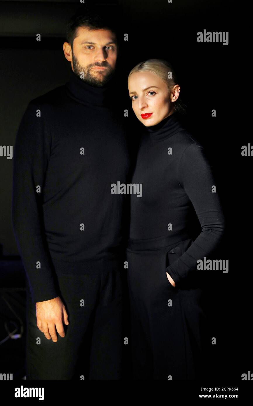 Musicians Emilie Satt and Jean-Karl Lucas, the Madame Monsieur duo who will  represent France in the Eurovision Song Contest 2018, pose after an  interview with Reuters in Paris, France, January 31, 2018.