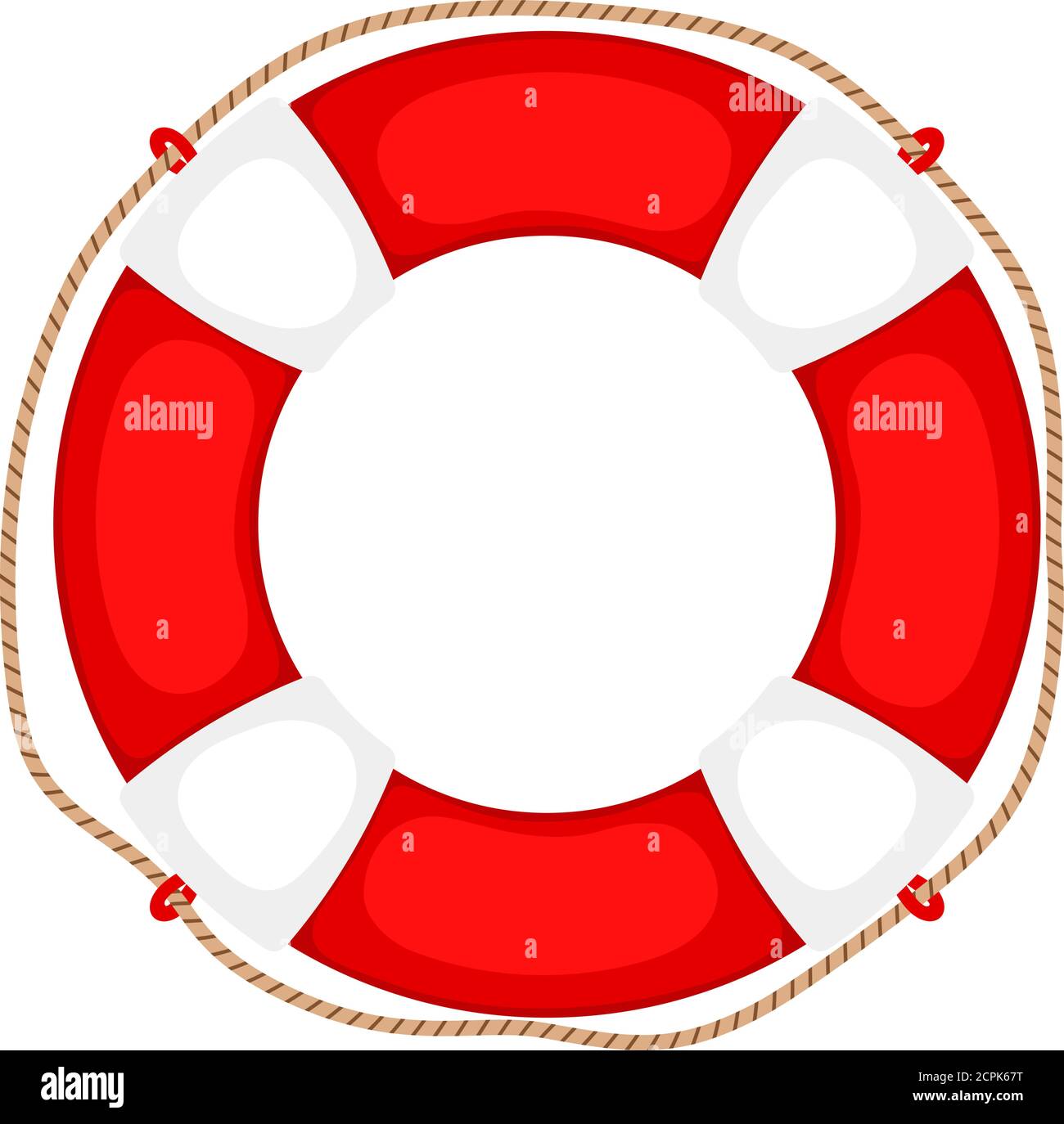 Lifebuoy on white. Life preserver rubber safety ring with rope, round