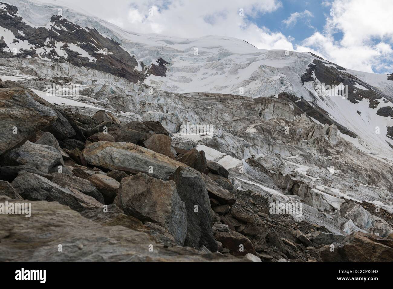 Switzerland, Canton of Valais, Saas Valley, Saas-Grund, Weissmies, Trift Glacier Stock Photo