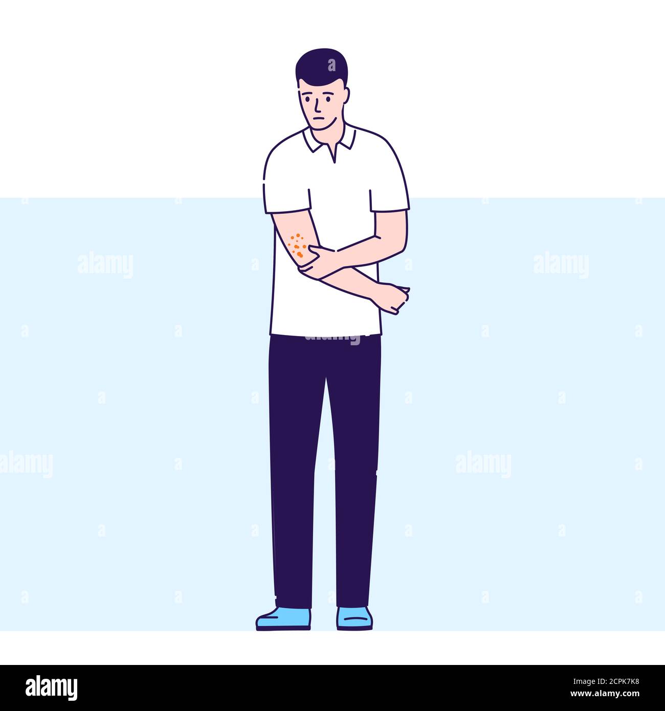 Skin Rounds Cartoon Guy with skin rash vector illustration. Dermatological diseases. Itchy ...