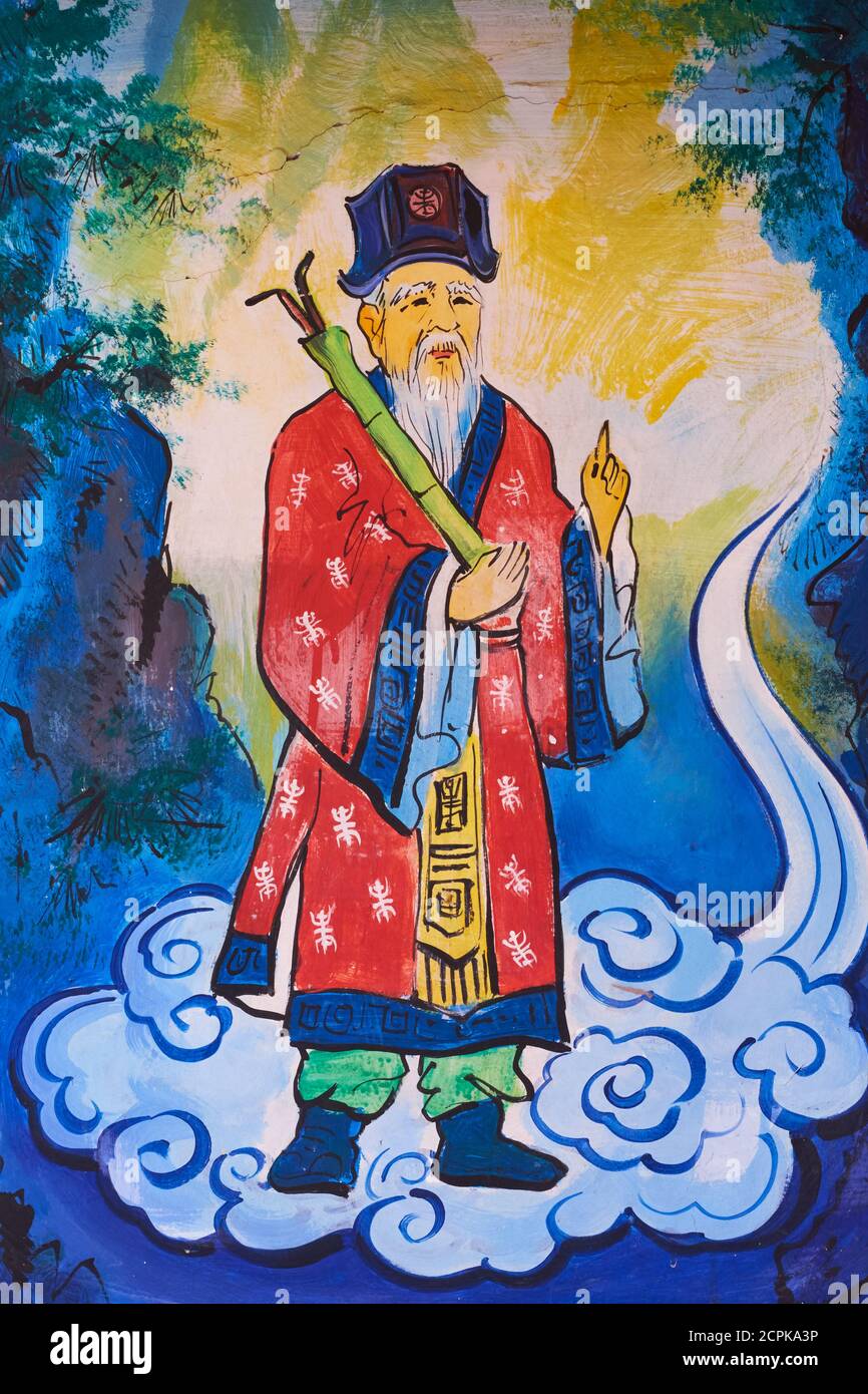 Painting of a saintly Chinese Buddhist figure at  Soon Thian Keing Temple (Tua Konsi), Lorong 29,  Geylang, Singapore Stock Photo