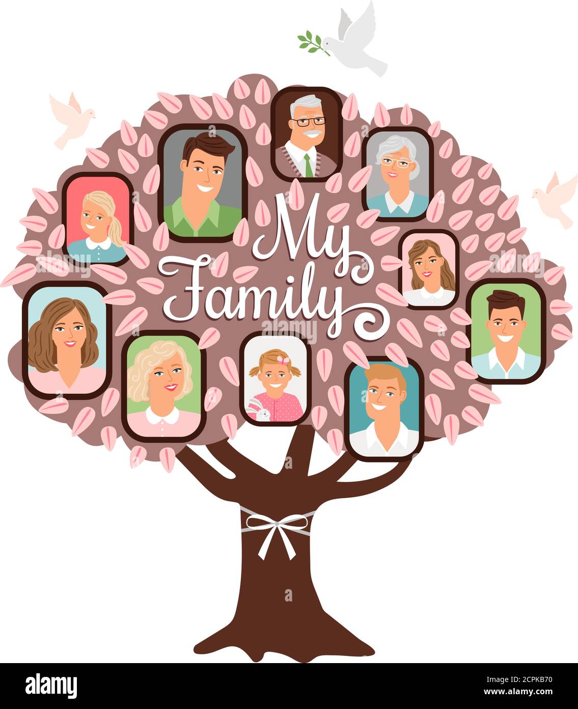 Family tree cartoon doodle icon with family pictures in pink color, vector  illustration Stock Vector Image & Art - Alamy