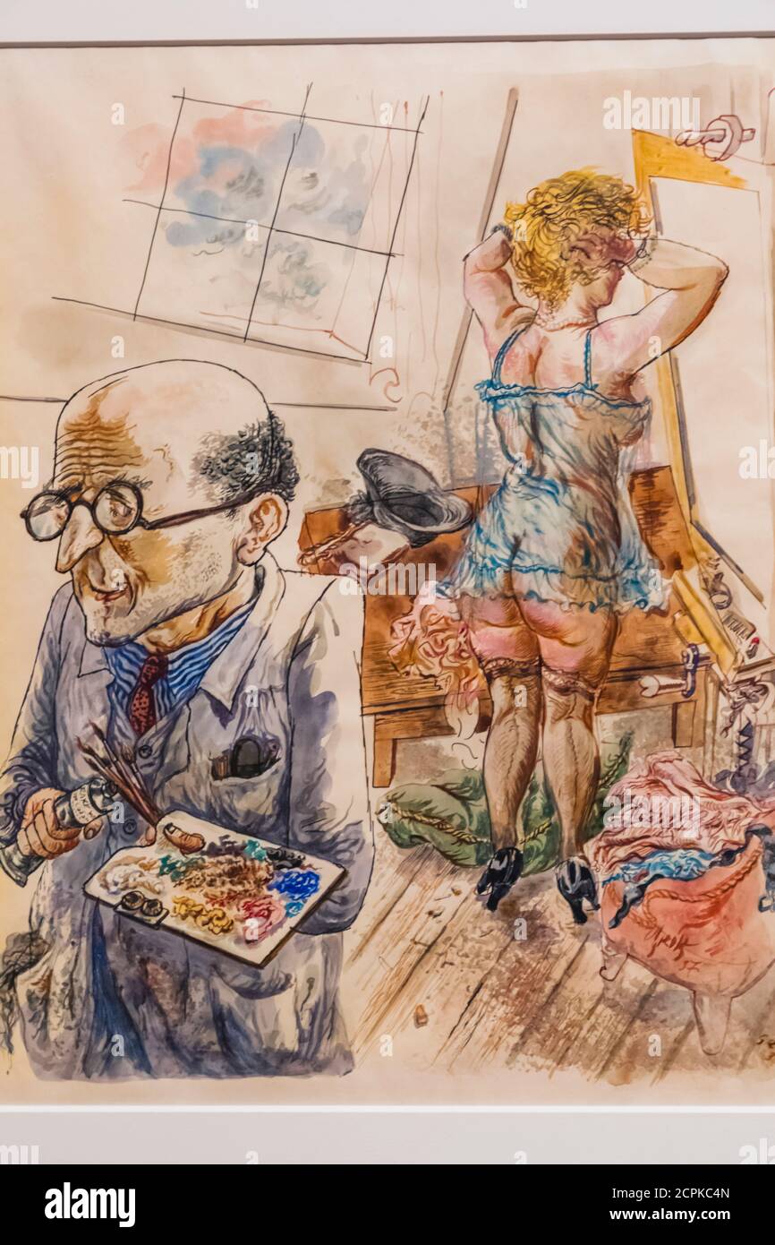 Painting titled 'Self-Portrait with Model in the Studio' (Selbstbildnis mit Modell im Atelier) by George Grosz dated 1930 Stock Photo