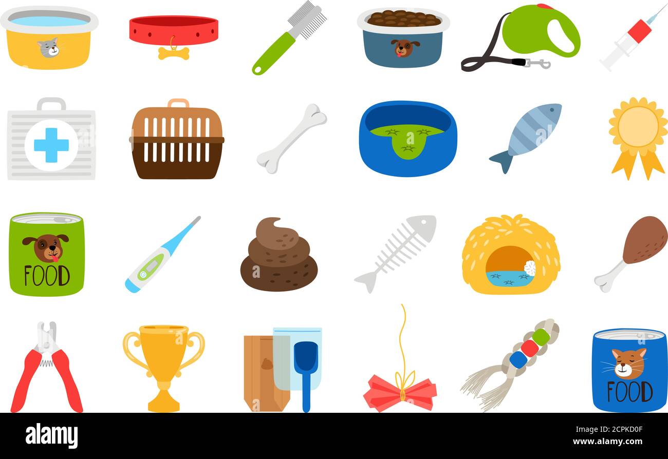 Pets related icons set on white backgound, vector illustration Stock Vector