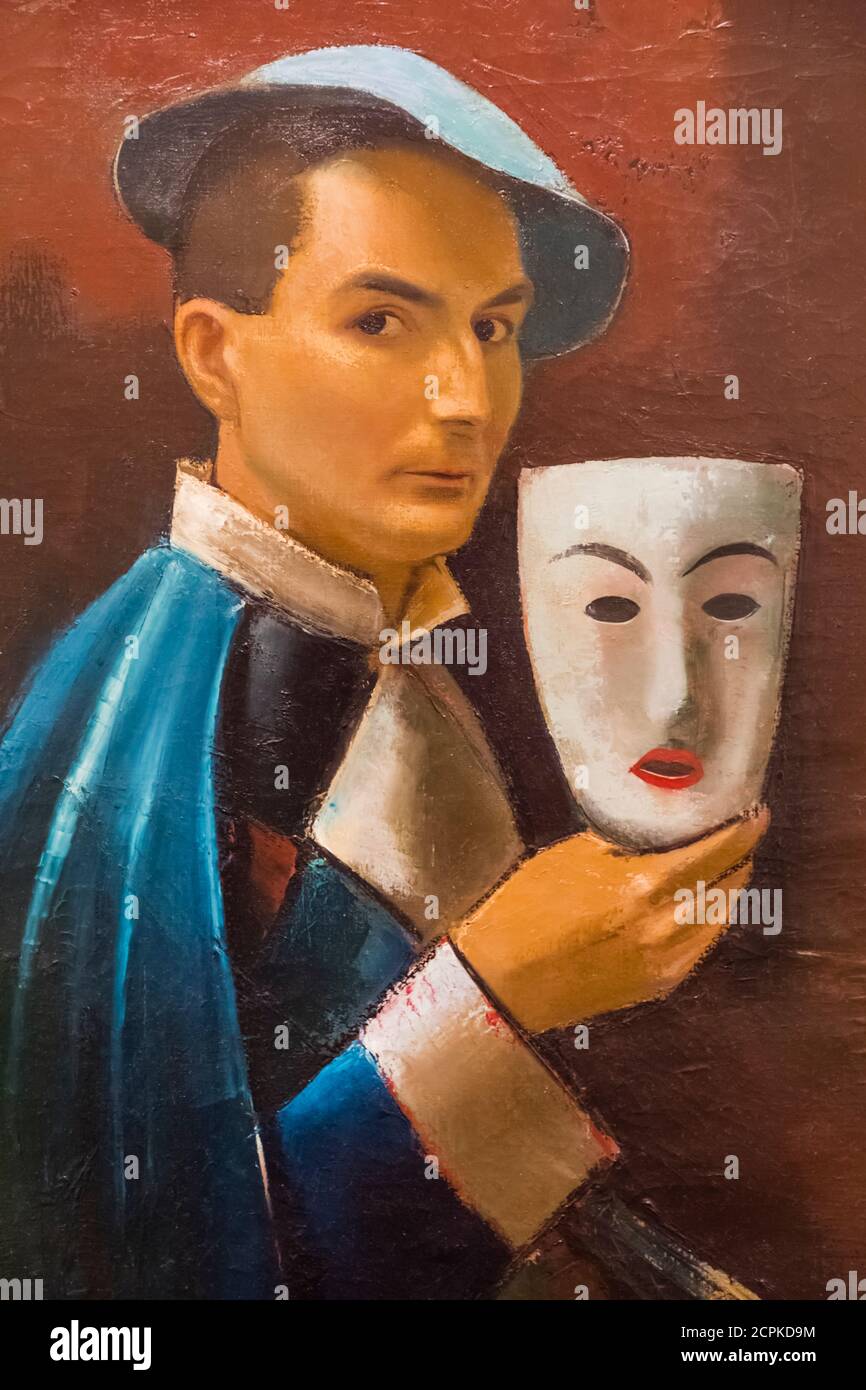 Painting titled 'Self-Portrait with Mask' (Selbstbildnis mit Maske) by Sergius Pauser dated 1926 Stock Photo
