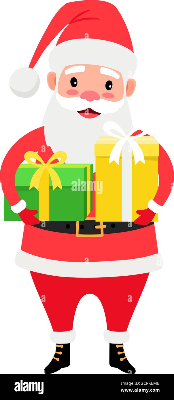 Santa Claus holding gift boxes, Christmas icon on white background ...