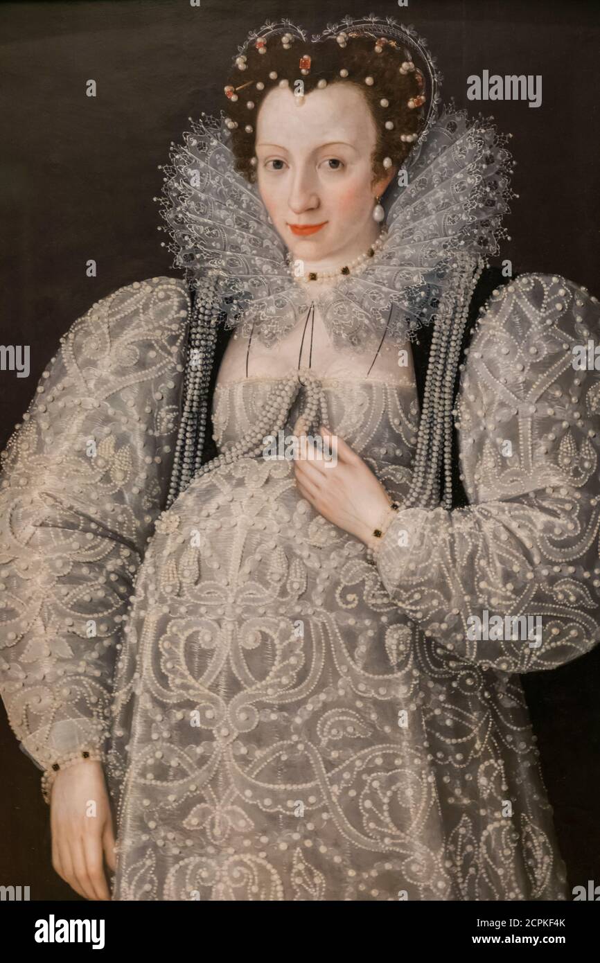 Portrait of a Pregnant Unknown Woman by Marcus Gheeraerts II dated 1595 Stock Photo