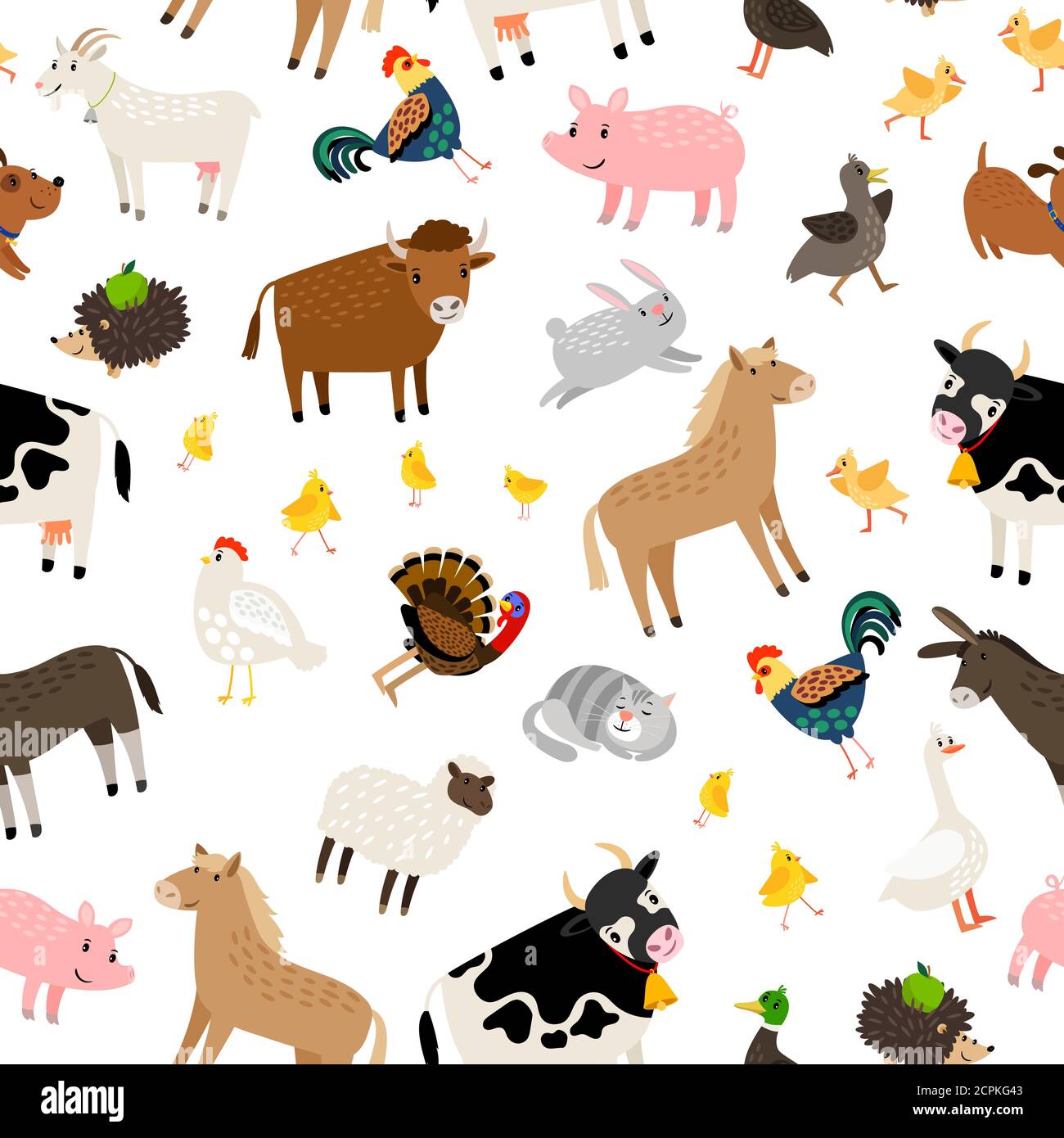 Farm animals pattern on white background, vector illustration Stock