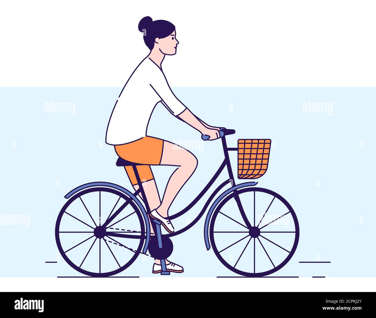 Young girl rides on female bike with basket vector illustration. Healthy  lifestyle and rest on nature. Adorable female bicyclist. Isolated cartoon  Stock Vector Image & Art - Alamy