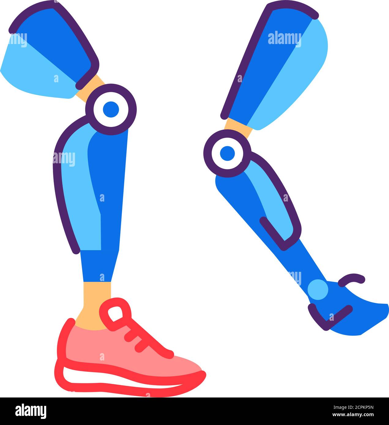 Biomedical mechanisms prostheses leg and arm line color icon. Substitutes missing parts body. Artificial limb. Sign for web page, mobile app, button Stock Vector
