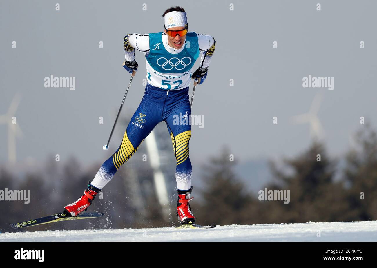 Cross-Country Skiing - Pyeongchang 2018 Winter Olympics - Men’s 15km Free - Alpensia Cross-Country Skiing Centre - Pyeongchang, South Korea - February 16, 2018 - Marcus Hellner of Sweden competes. REUTERS/Murad Sezer Stock Photo