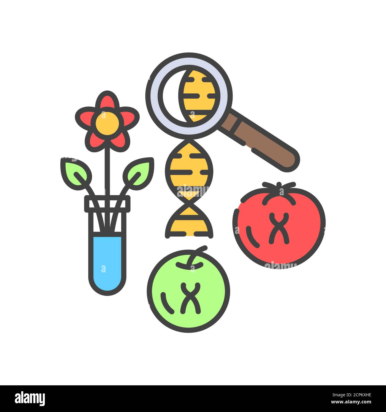 Genetically modified plant color line icon. Environmental problems. Sign for web page, app. UI UX GUI design element. Editable stroke. Stock Vector