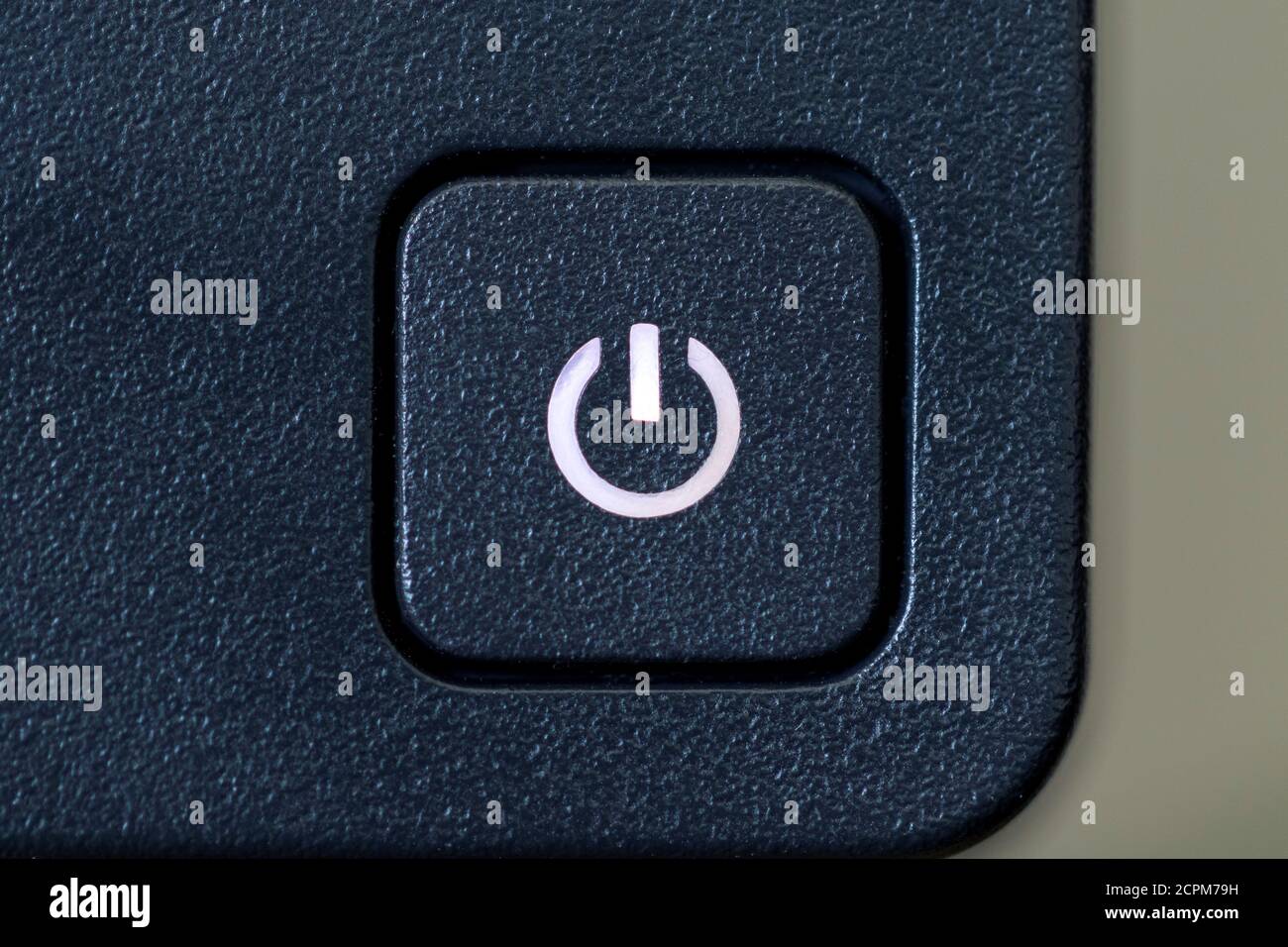 A close up portrait of an on or off button of a PC screen. The computor ...