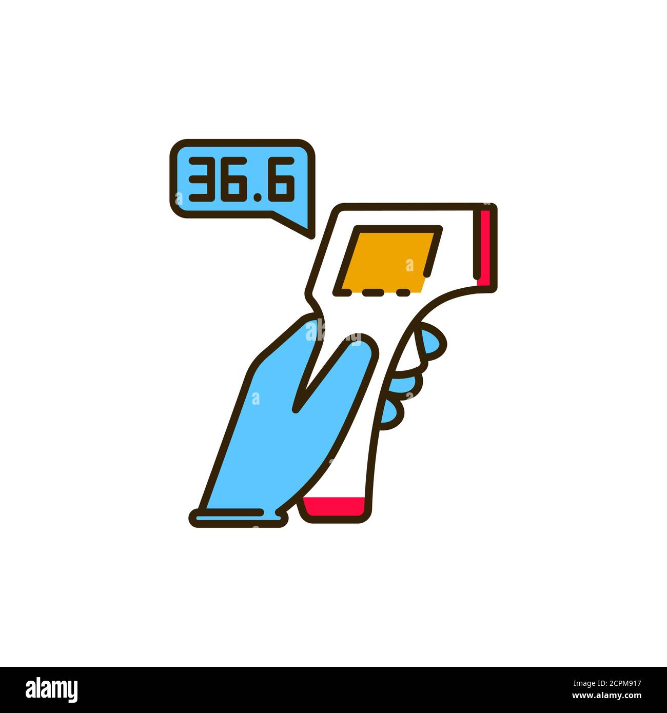 Infrared thermometer measures temperature color line icon. Safe travel. Pictogram for web