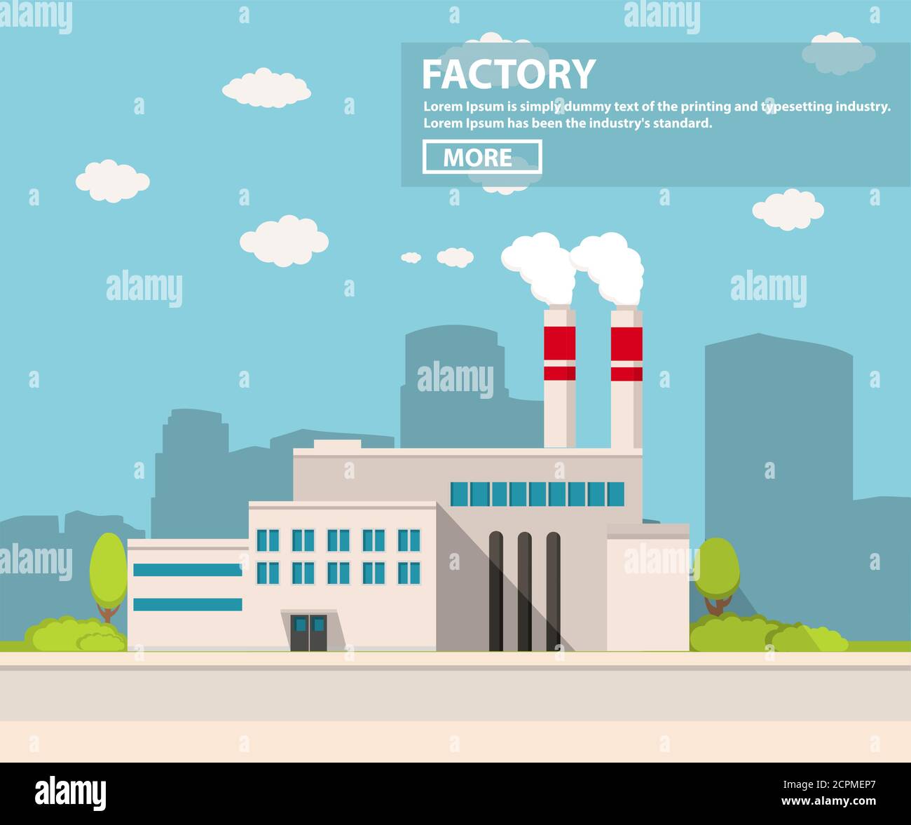 Industrial factory in flat style a vector an illustration.Plant or Factory Stock Vector