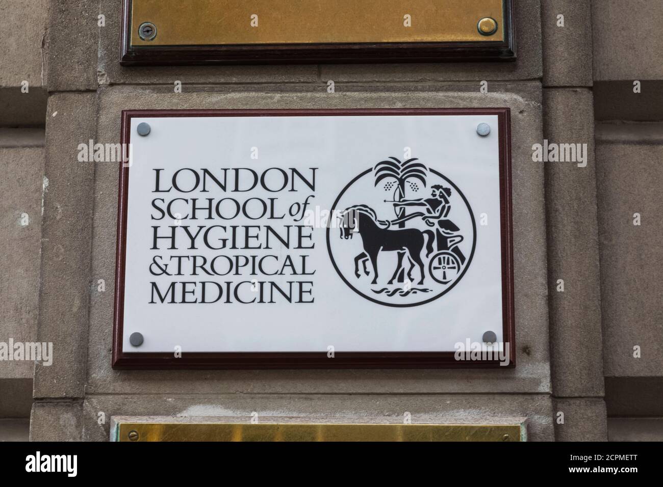 England, London, Westminster, Bloomsbury, London School of Hygiene and Tropical Medicine, Wall Plate Stock Photo