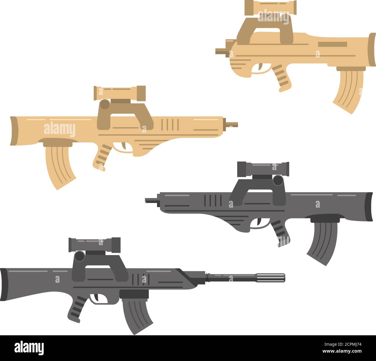 Firearms a vector in flat style. Automatic rifle, machine gun. Stock Vector