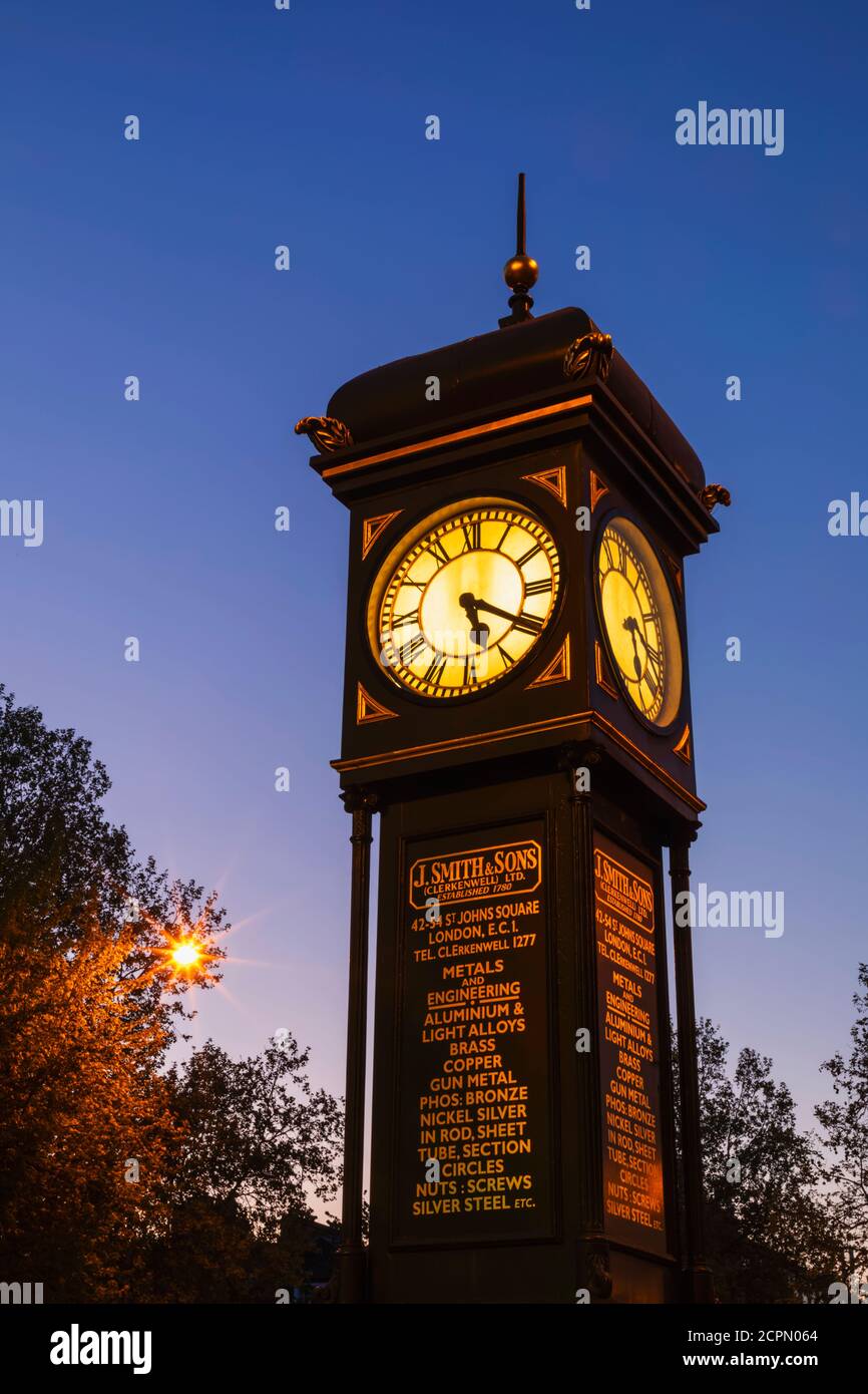 England, London, Islington, The Angel Clock Tower at Night Stock Photo