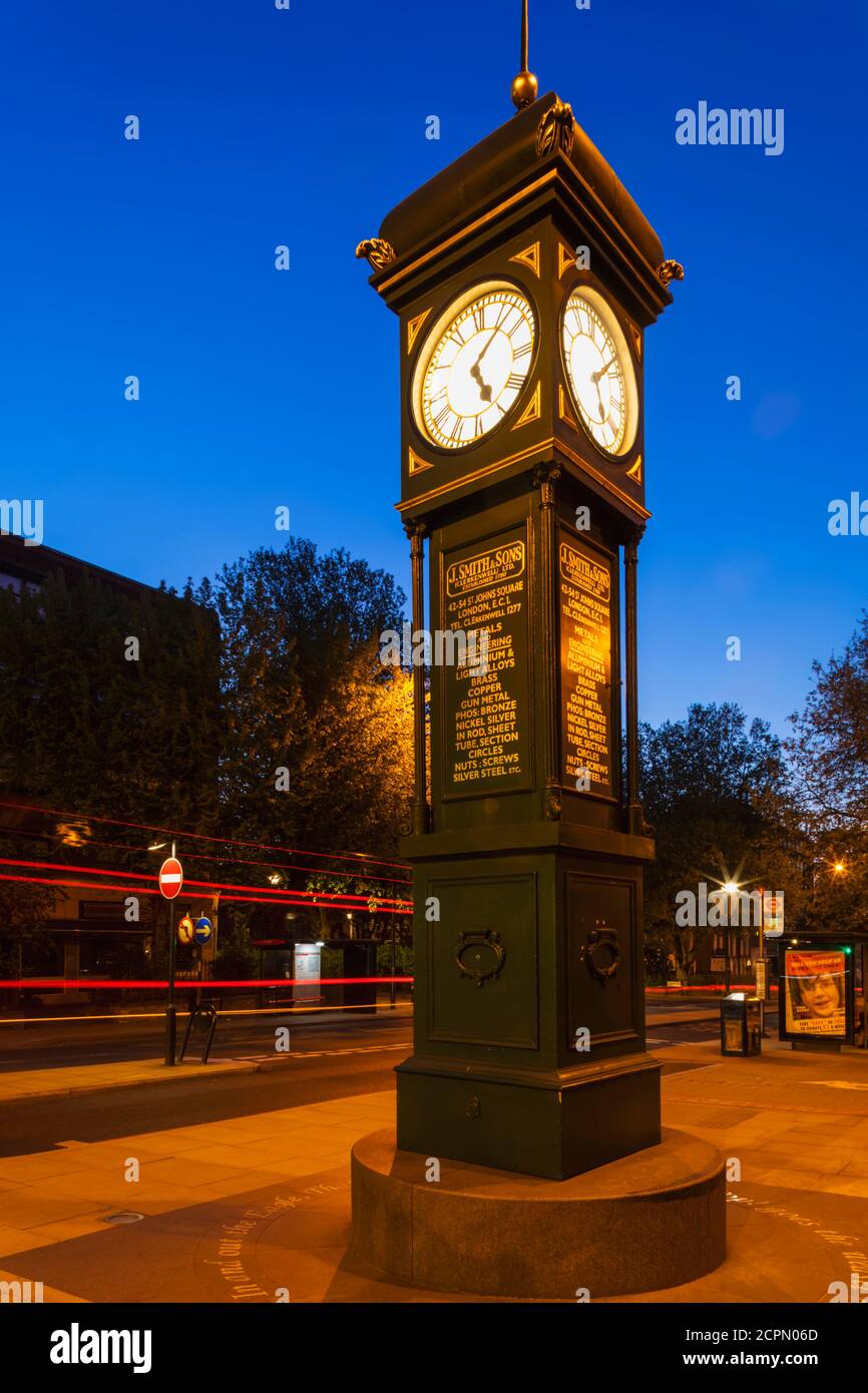 England, London, Islington, The Angel Clock Tower at Night Stock Photo