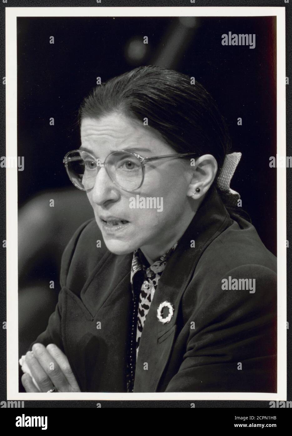 Ruth Bader Ginsburg testifies before the United States Senate Judiciary Committee hearing for her appointment to the Supreme Court, Washington, DC, 7/20/1993. (Photo by Michael R Jenkins/Congressional Quarterly/RBM Vintage Images) Stock Photo
